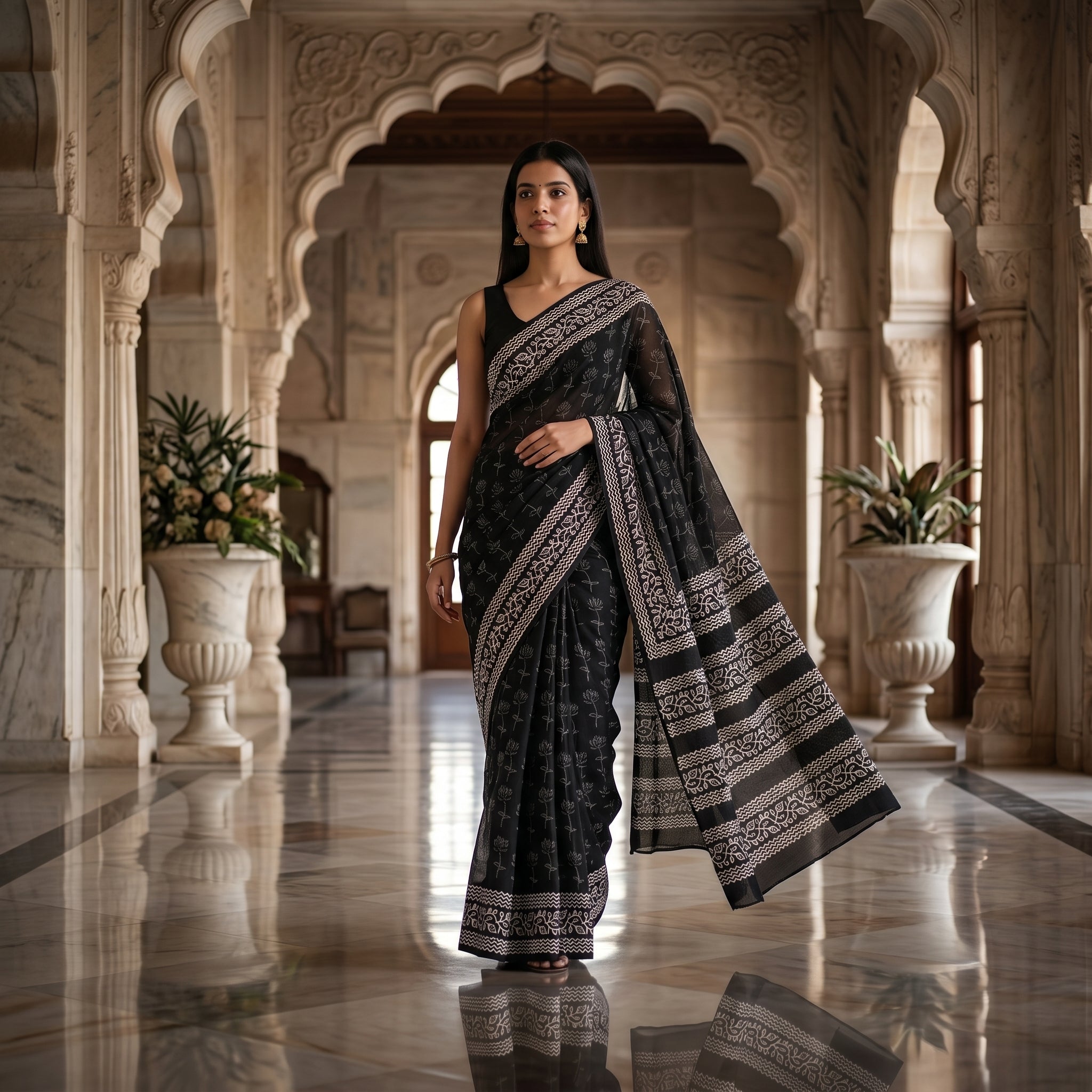 Lichfield Angel Mul Cotton Ready-To-Wear Pocket Saree