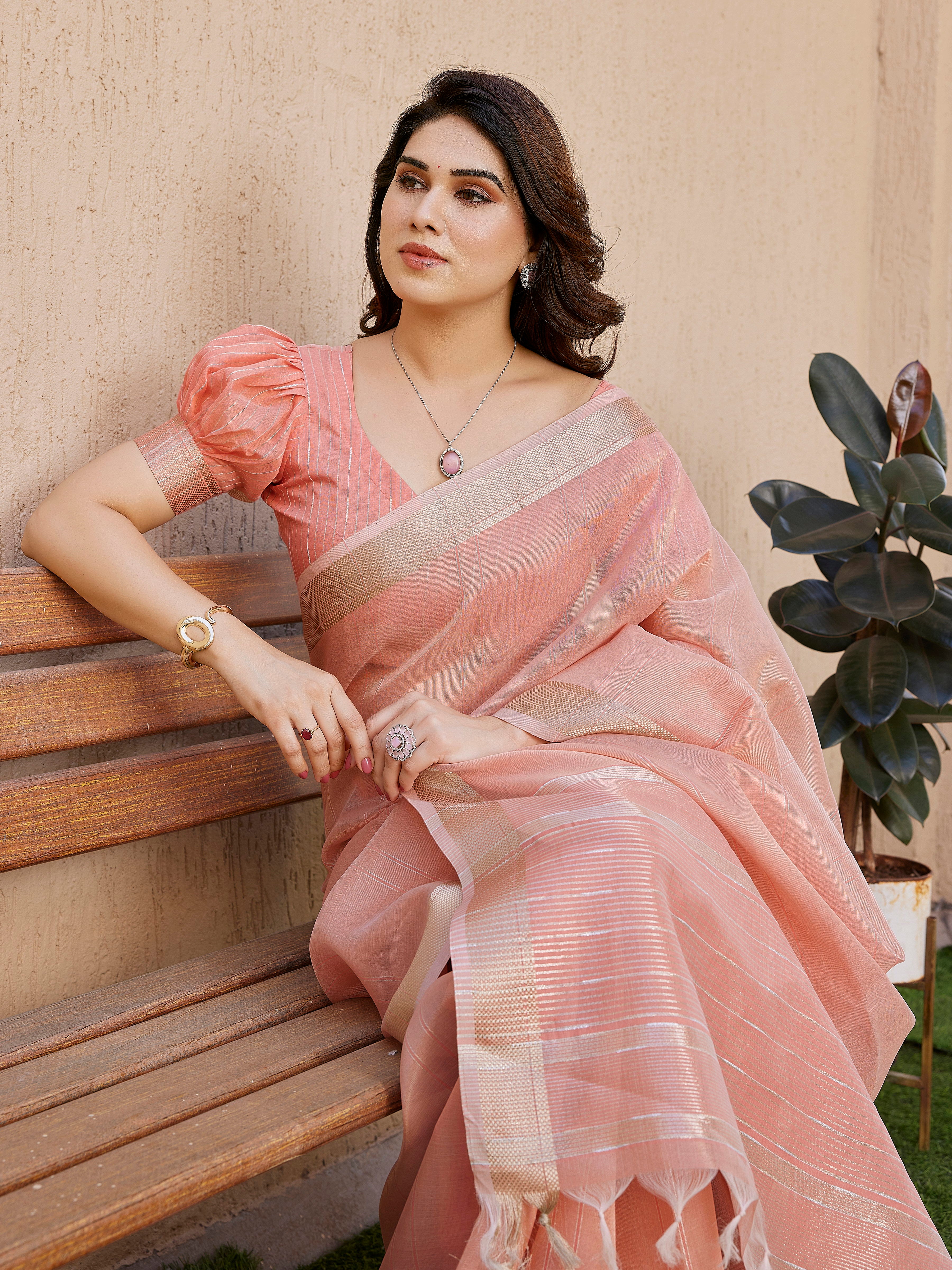 Shimmer Mist Tissue Linen Silk (B) Ready To Wear Pocket Saree
