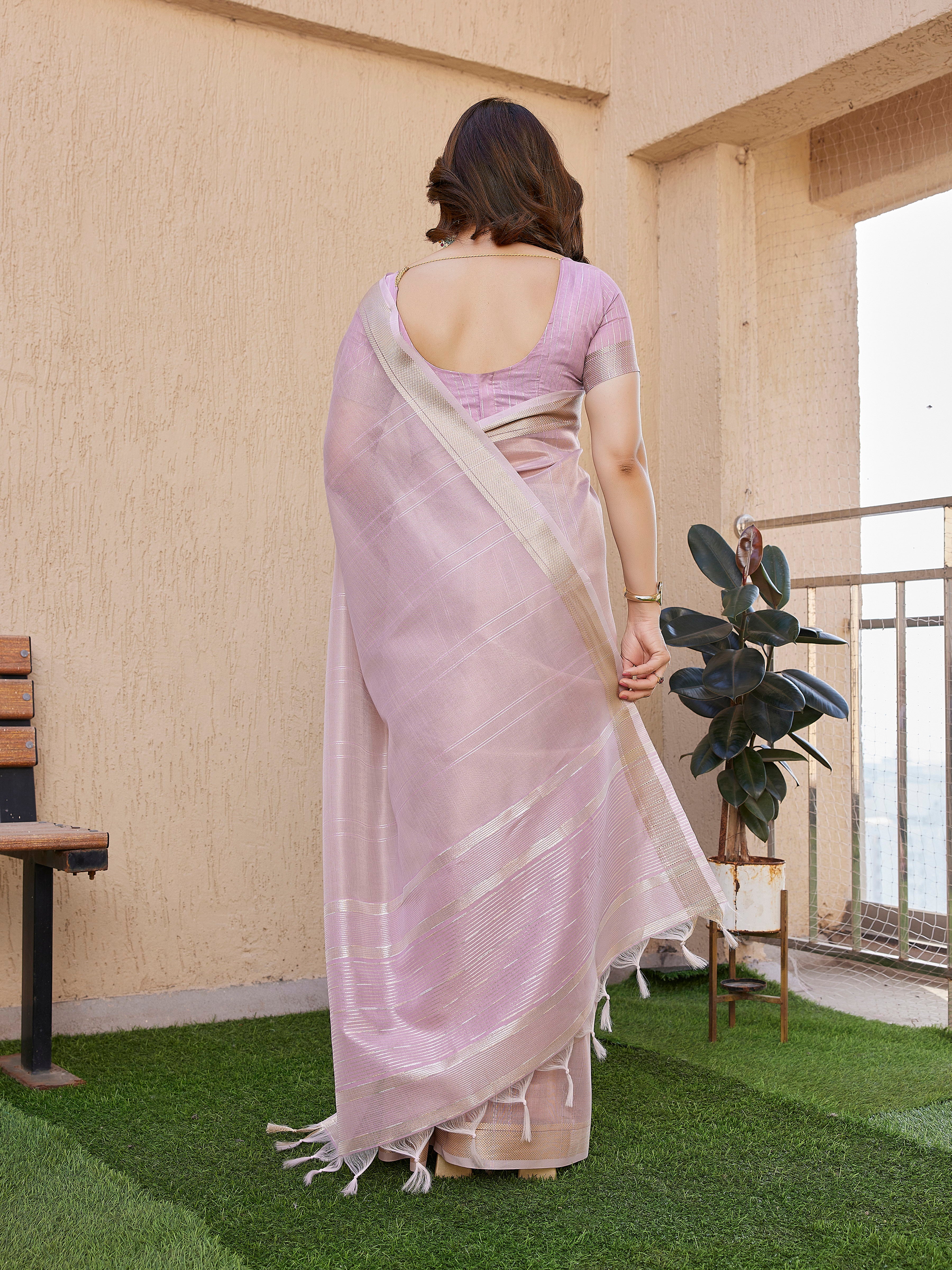 Shimmer Mist Tissue Linen Silk (A) Ready-To-Wear Pocket Saree