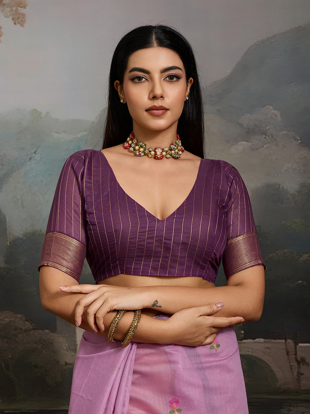 Swanika Cotton Ready To Wear Pocket Saree | Lavender