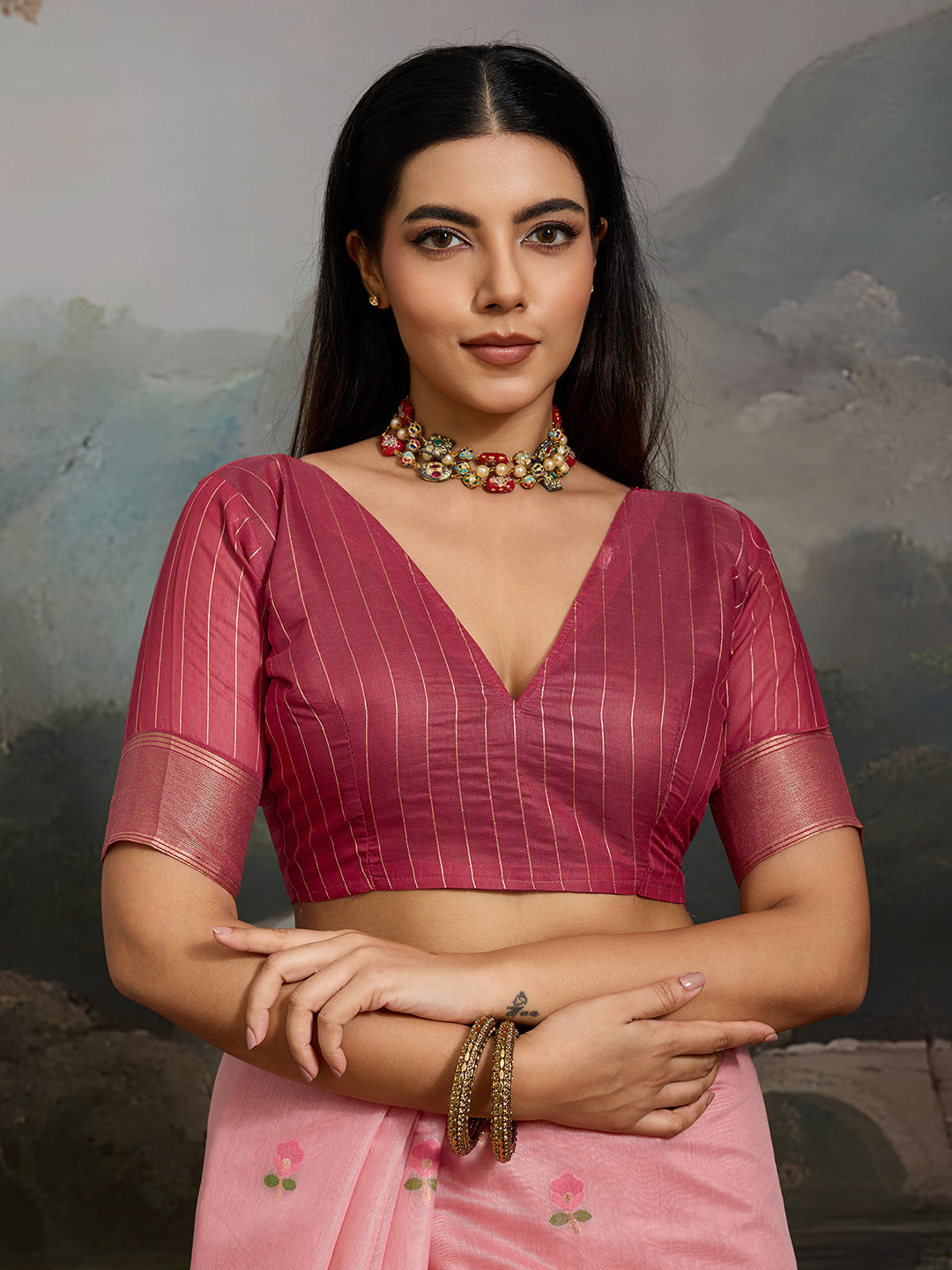 Swanika Cotton Ready To Wear Pocket Saree | Pink
