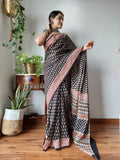 Mystic Moonlit Mul Cotton Hand Block Printed Saree