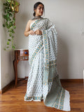 Waterfall Mul Cotton Hand Block Printed Saree