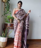 Meadow Sunshine Mul Cotton Hand Block Printed Saree