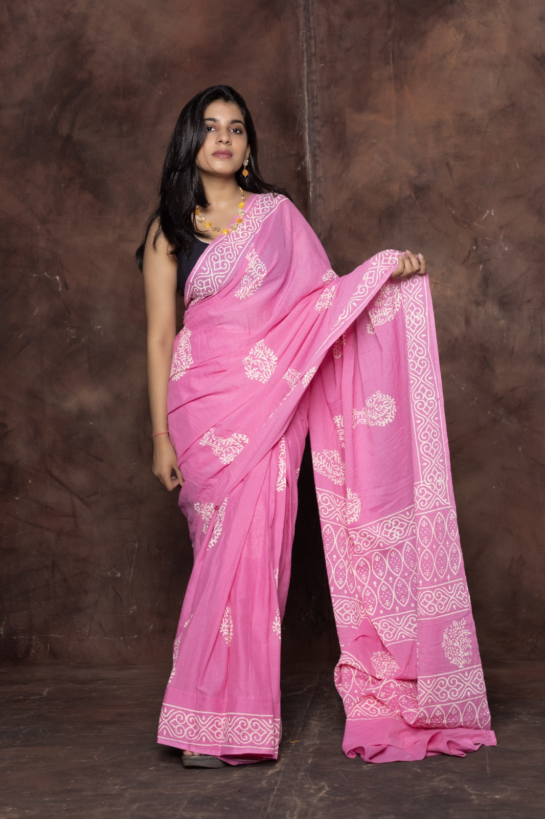 Cotton Candy Mul Cotton Hand Block Printed Ready To Wear Pocket Saree - Aseem Shakti