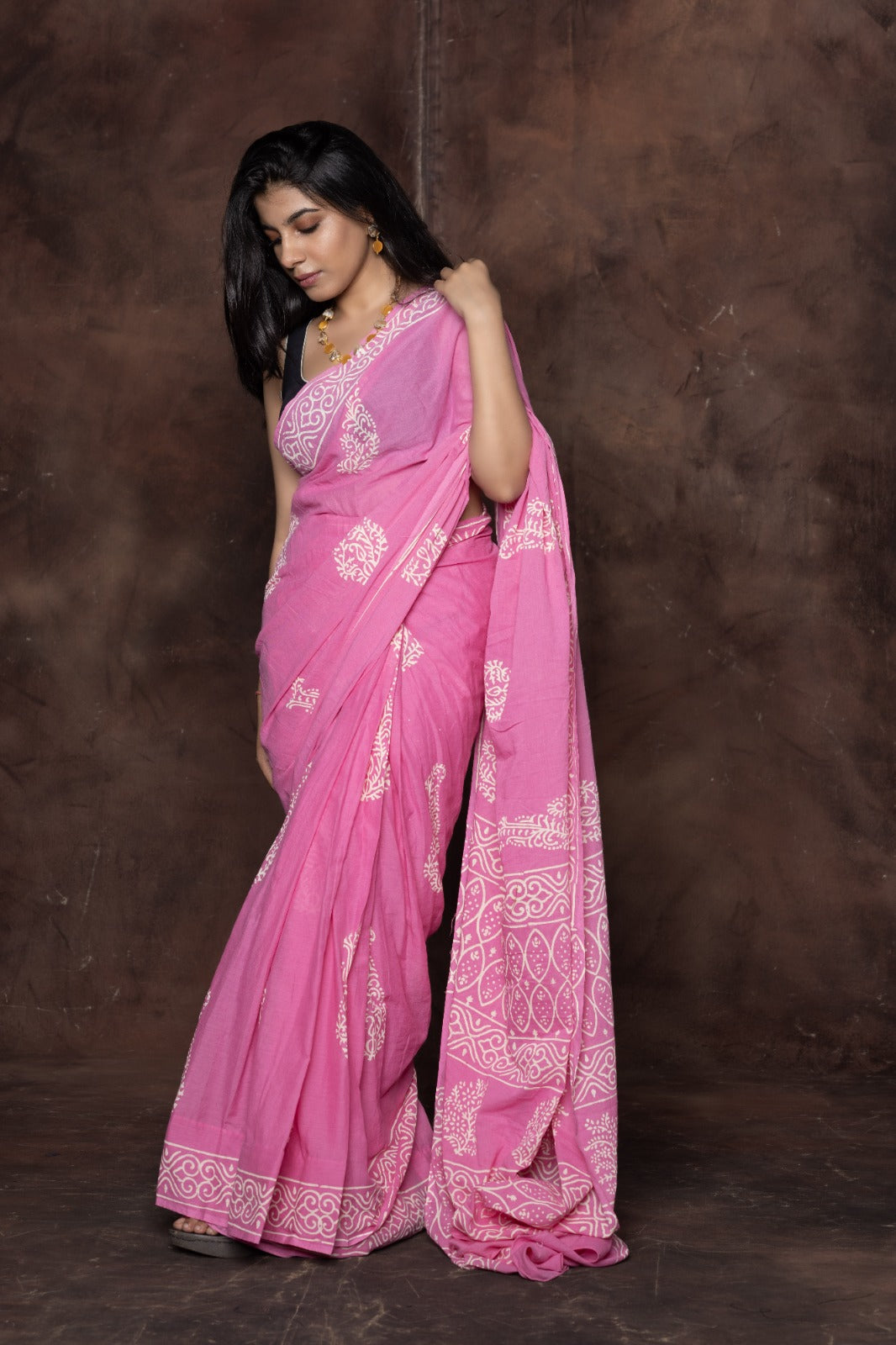 Cotton Candy Mul Cotton Hand Block Printed Ready To Wear Pocket Saree - Aseem Shakti