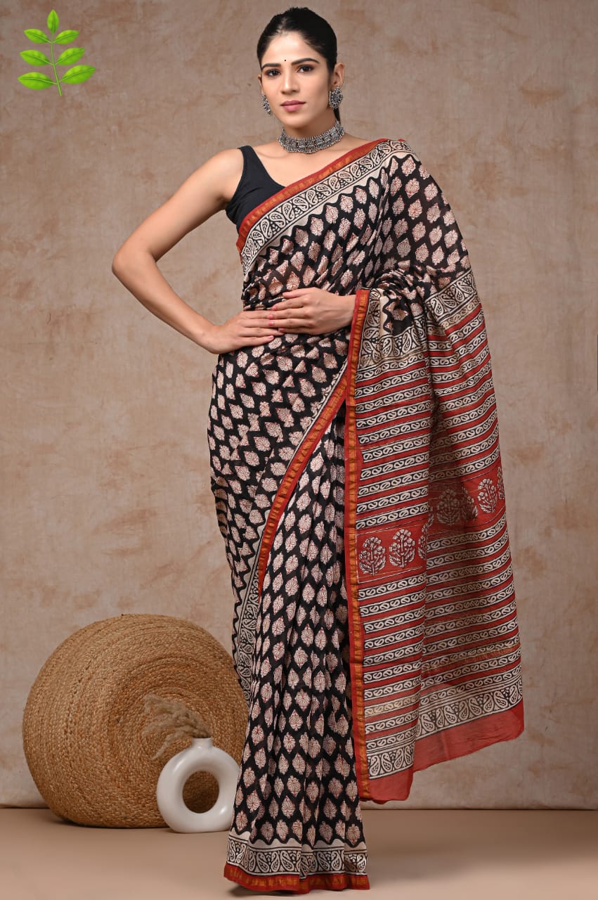 Golden Leaf Chanderi Silk Ready-to-Wear Pocket Saree