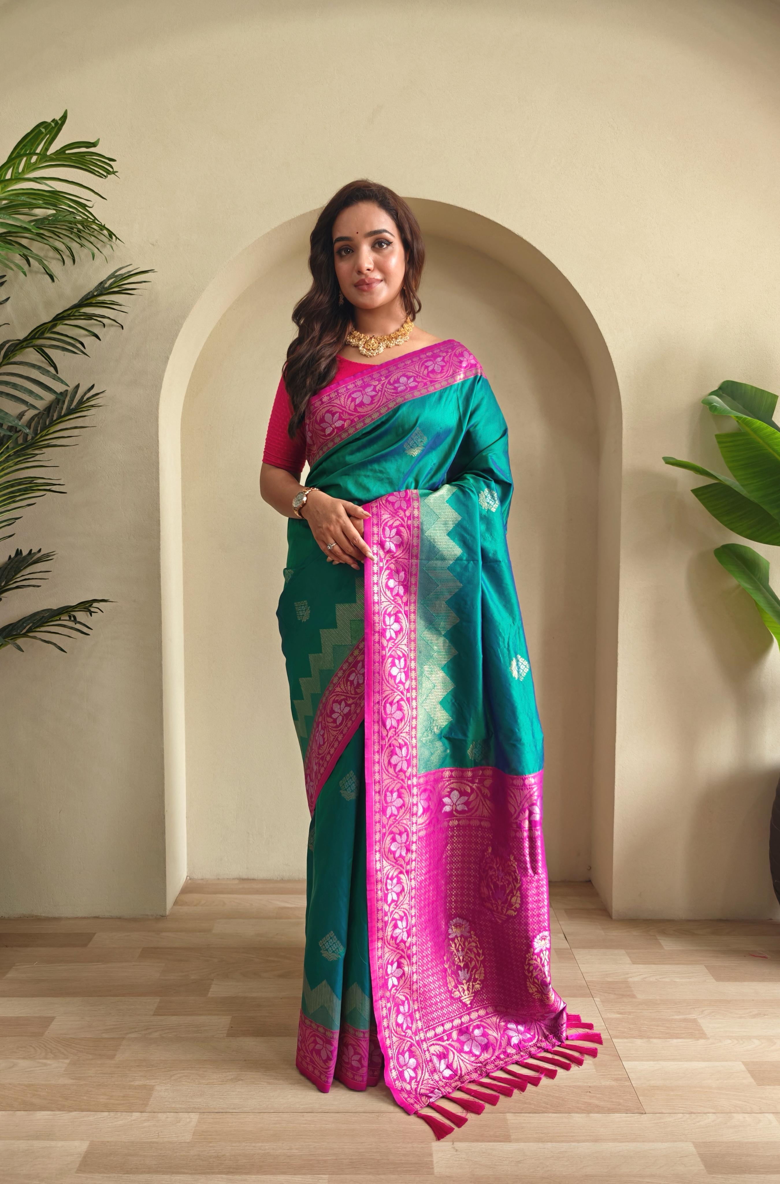 Gleam & Grace Dual Tone silk Ready To Wear Pocket Saree