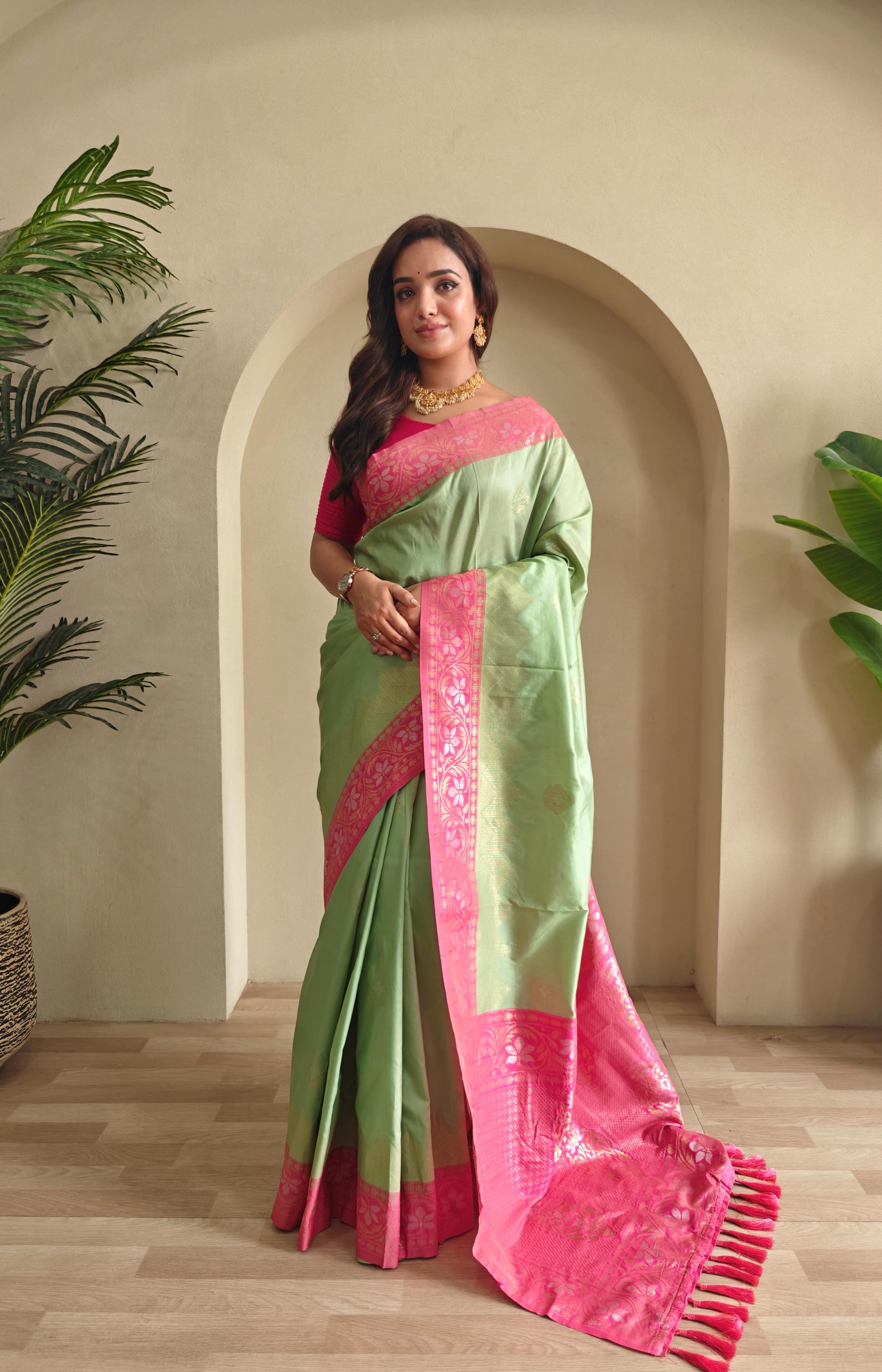 Loom & Luster Dual Tone Silk Ready To Wear Pocket Saree