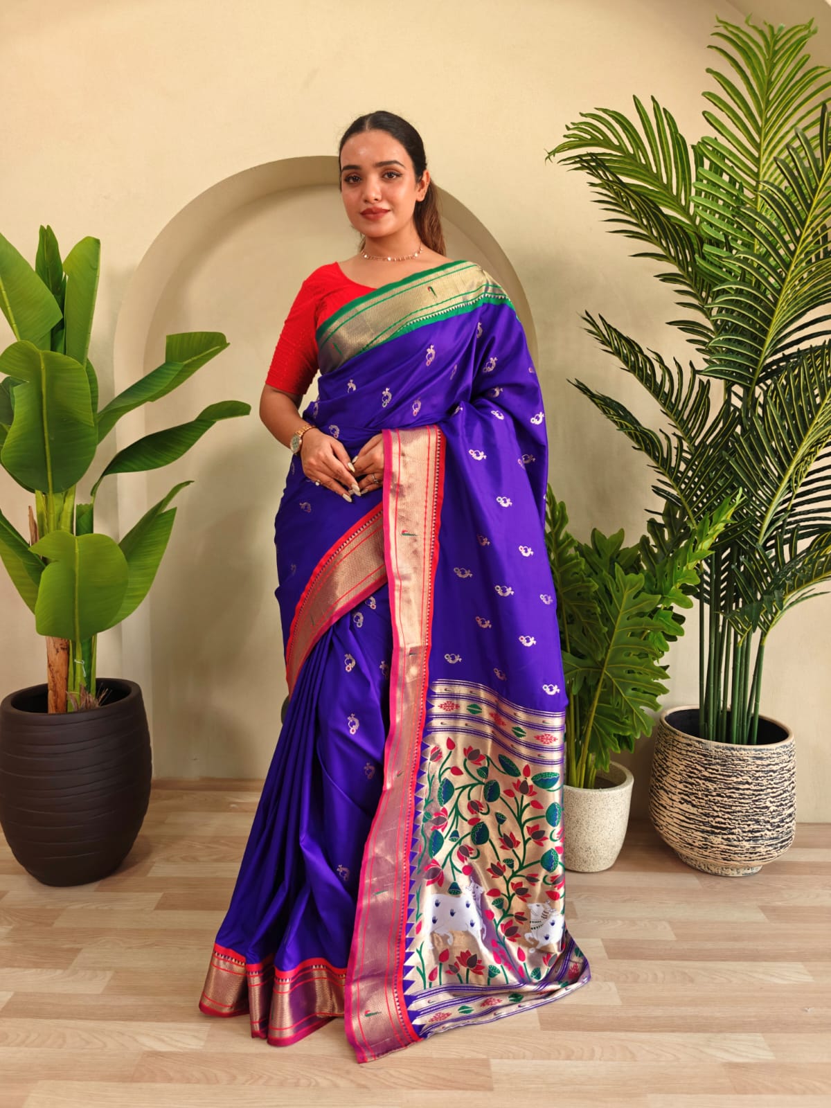 Aastha Aura PowerLoom Paithani Silk (B) Ready To Wear Pocket Saree