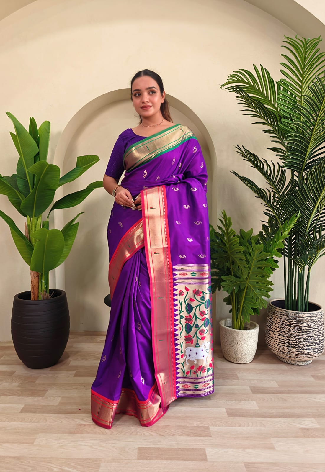 Laxmi Lavanya PowerLoom Paithani Silk (B) Ready To Wear Pocket Saree