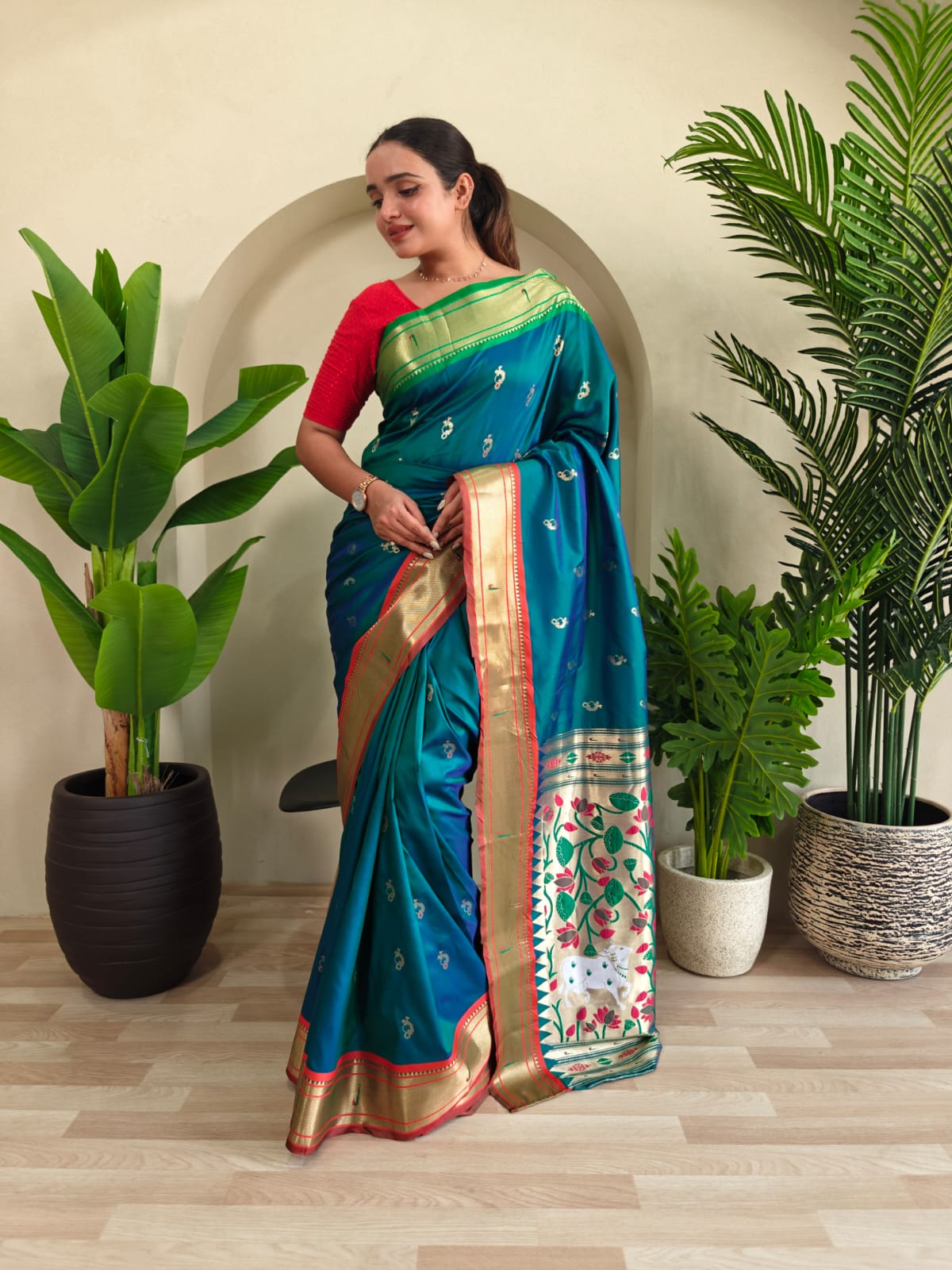 Utsav Umang PowerLoom Paithani Silk (B) Ready To Wear Pocket Saree