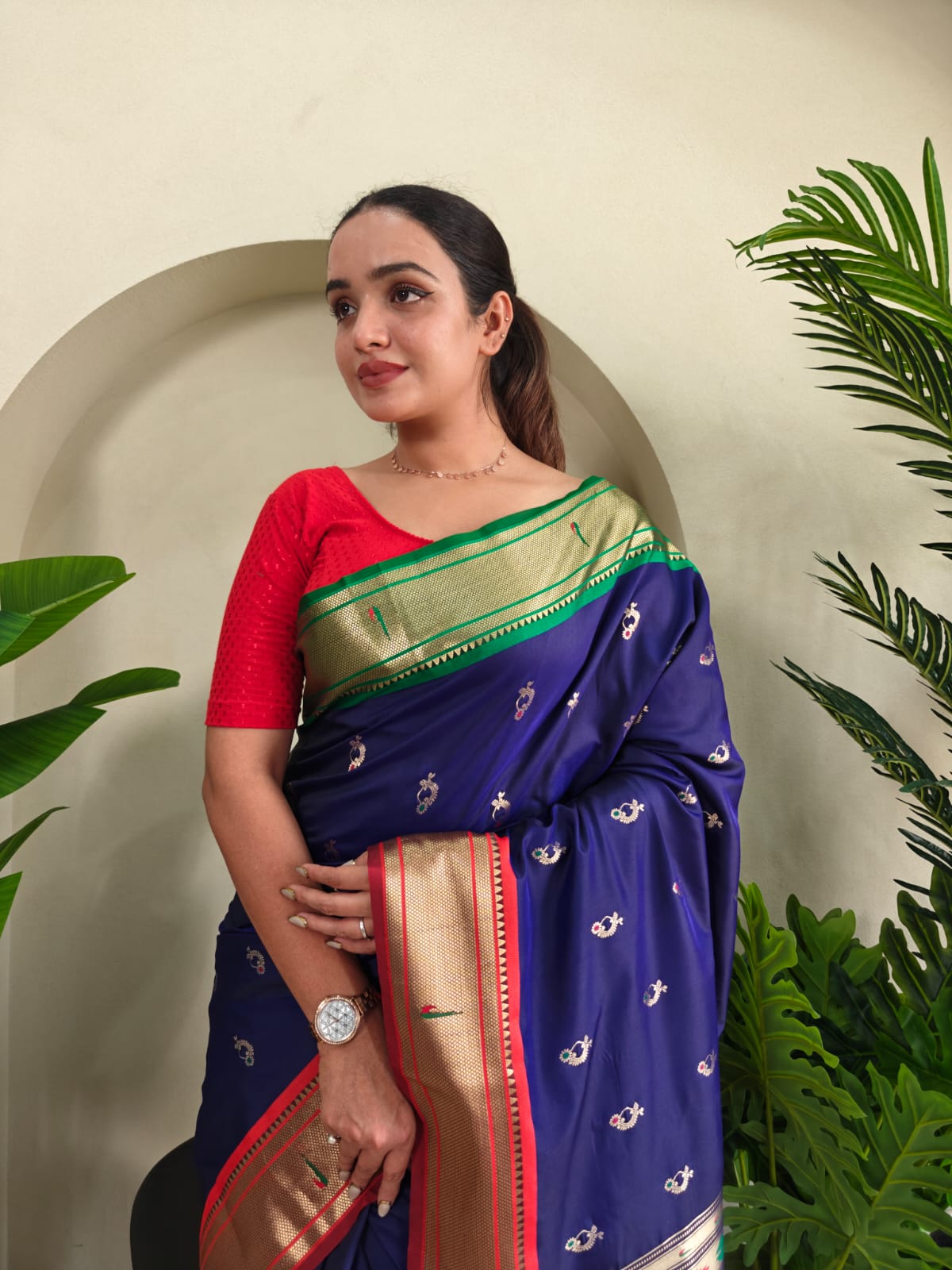 Shubh Savera PowerLoom Paithani Silk (B) Ready To Wear Pocket Saree
