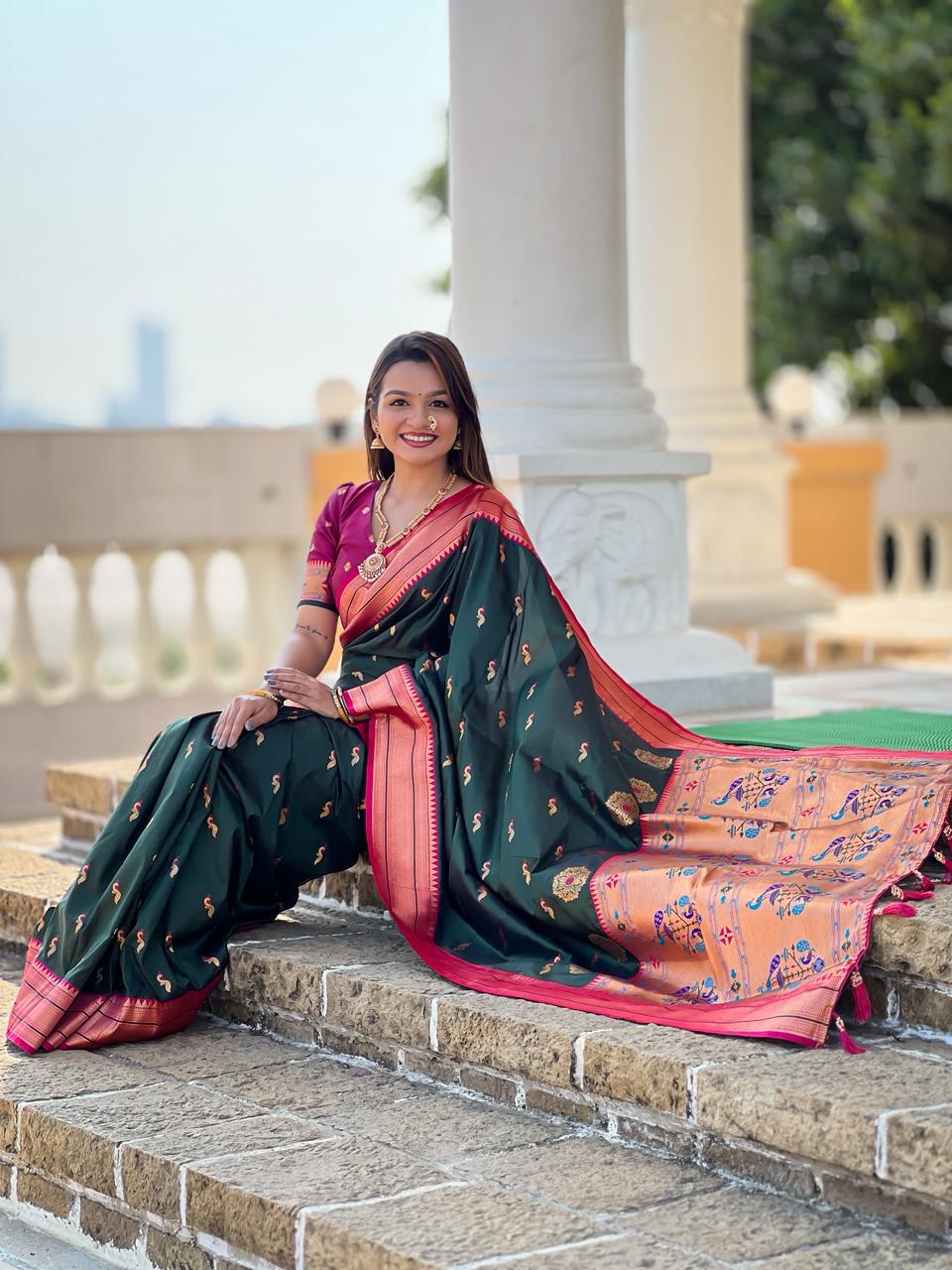 Morvilas Powerloom Paithani Silk Ready To Wear Pocket Saree