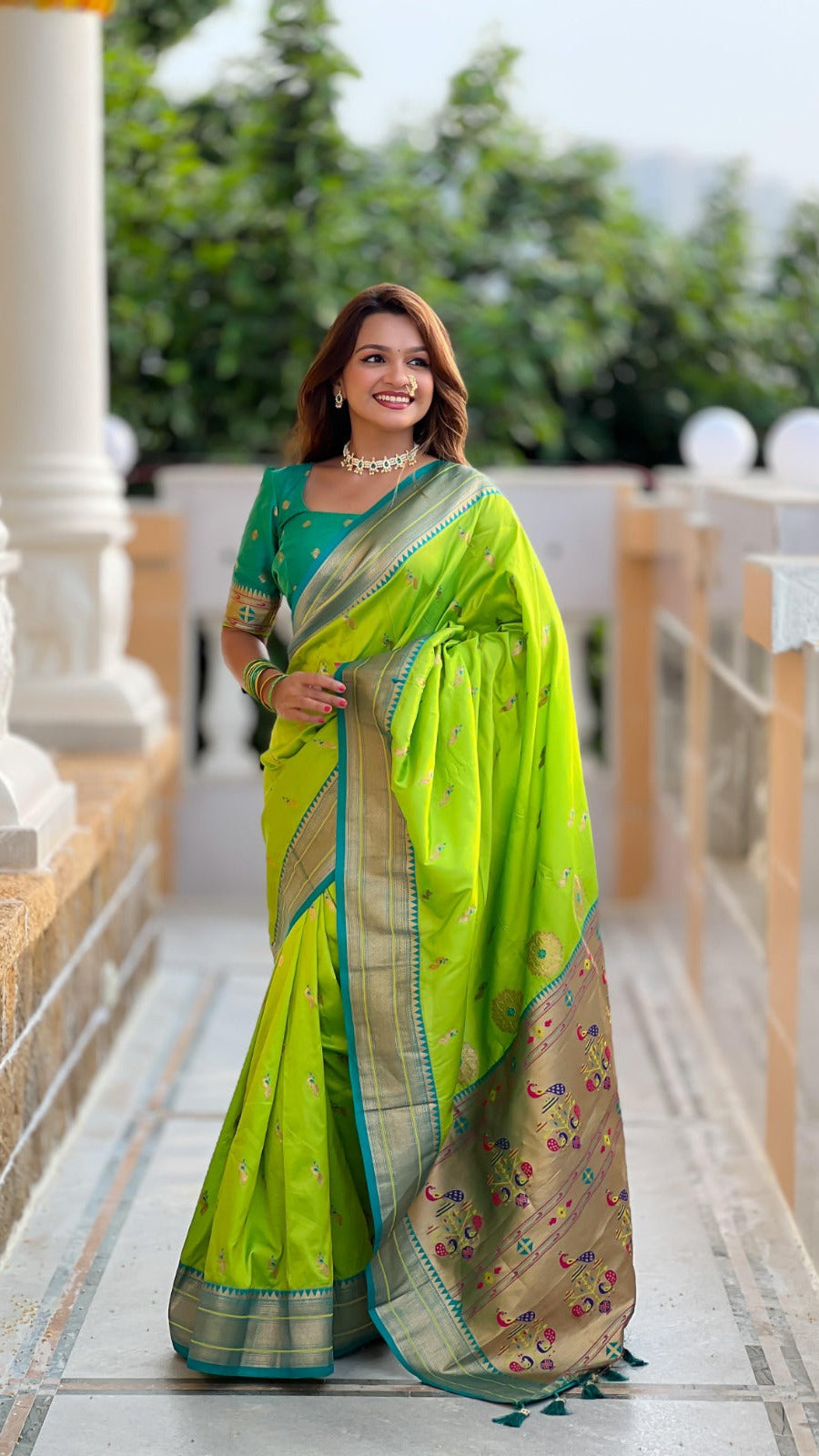Morika Powerloom Paithani Silk Ready To Wear Pocket Saree