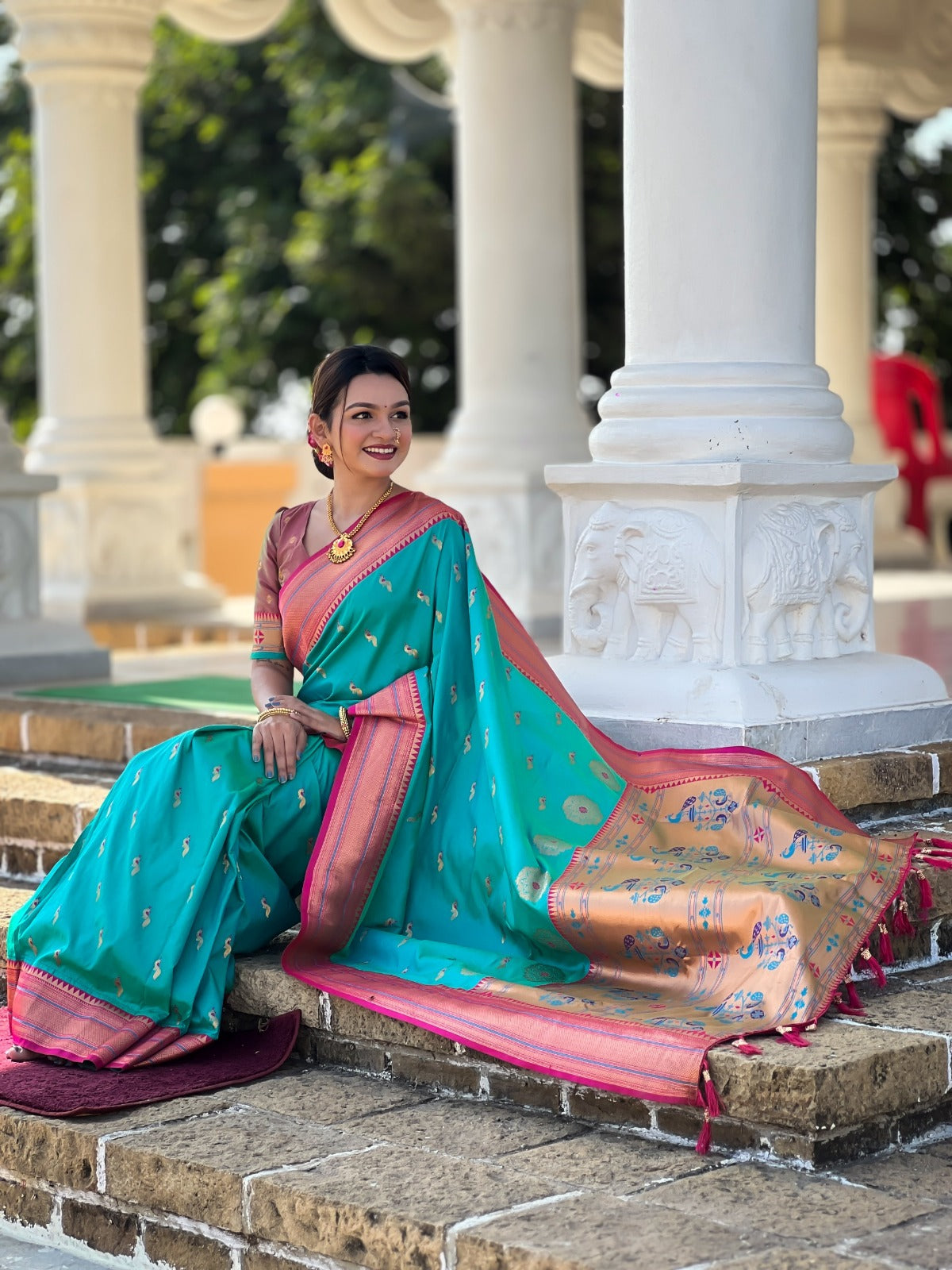 Neelraga Powerloom Paithani Silk Ready To Wear Pocket Saree