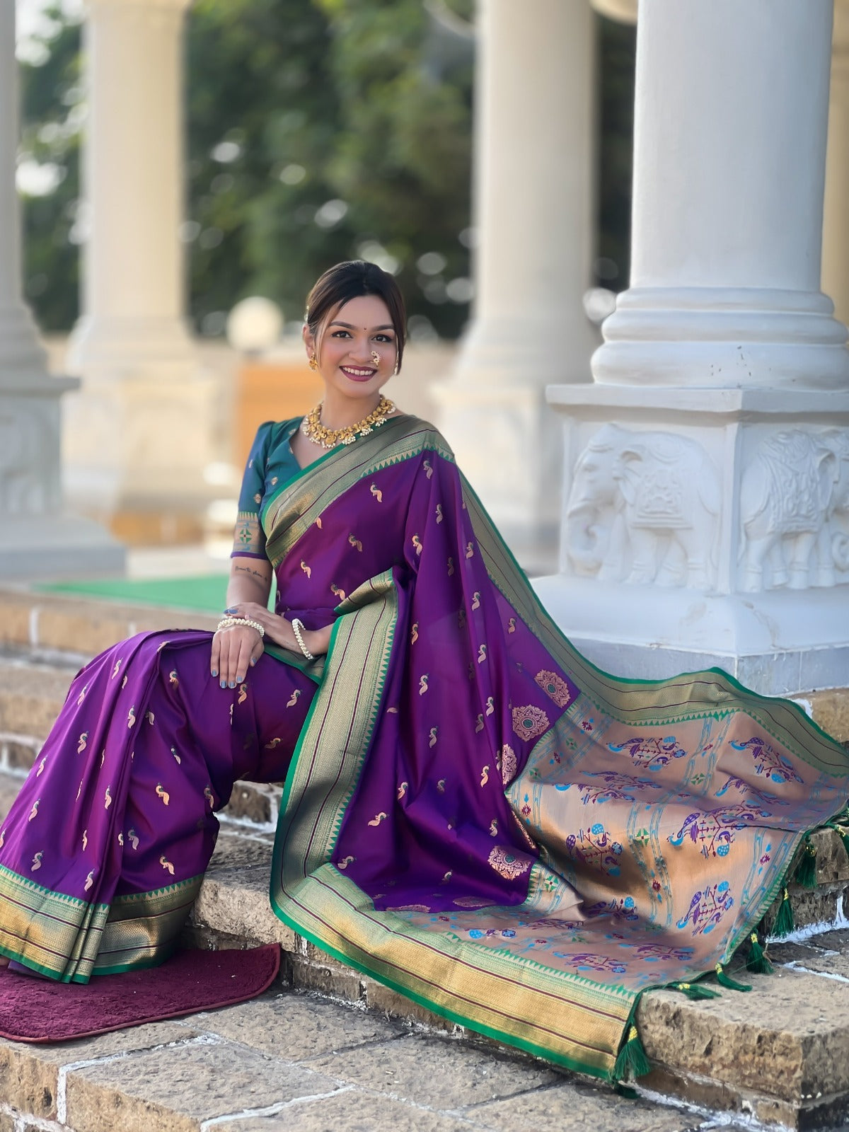 Morangana Powerloom Paithani Silk Ready To Wear Pocket Saree