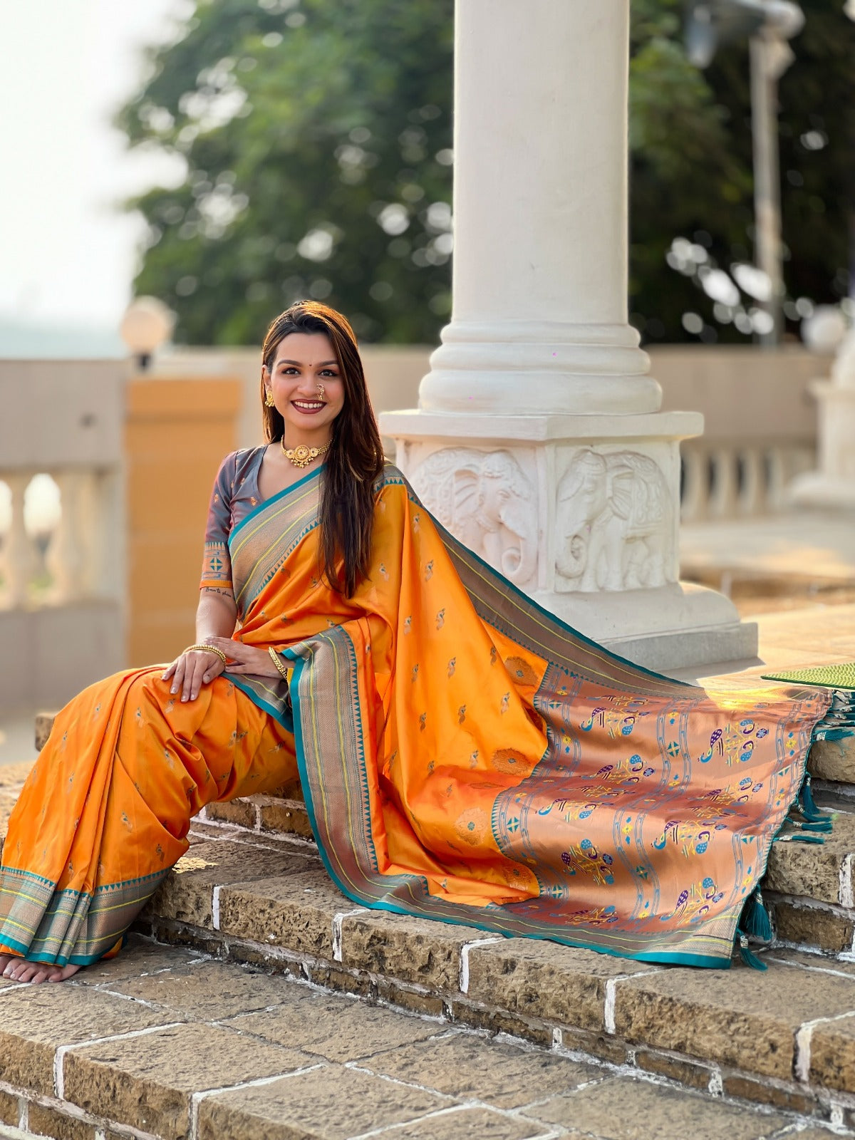Chandrika Powerloom Paithani Silk Ready To Wear Pocket Saree
