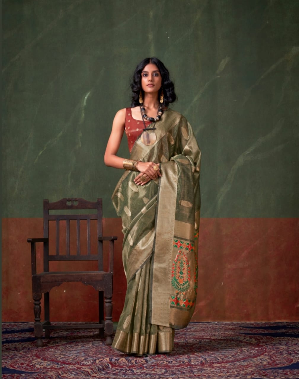 Ayati (F) Paithani Zari Tissue Silk Ready To Wear Pocket Saree