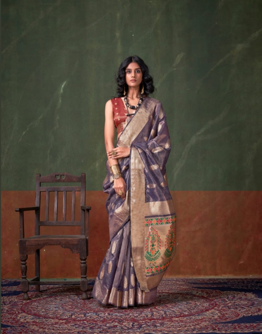 Ayati (E) Paithani Zari Tissue Silk Ready To Wear Pocket Saree