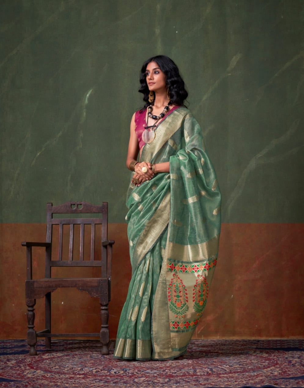 Ayati (C) Paithani Zari Tissue Silk Ready To Wear Pocket Saree