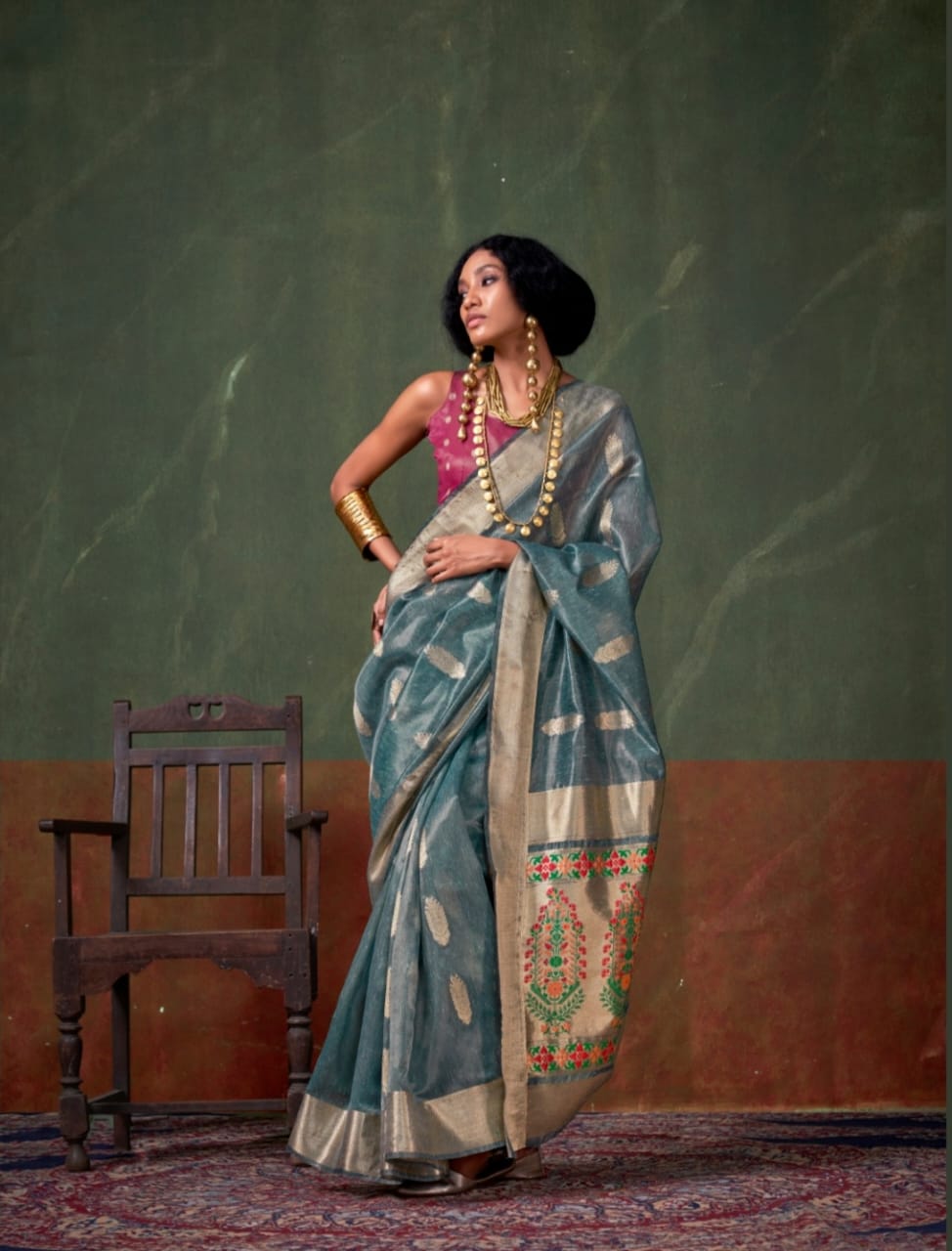 Ayati (A) Paithani Zari Tissue Silk Ready To Wear Pocket Saree