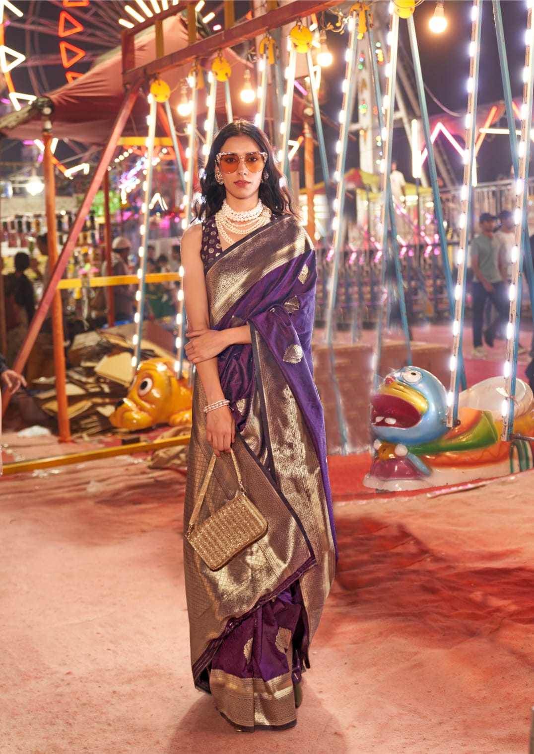 Carnival Royal Purple silk Ready To Wear Pocket Saree