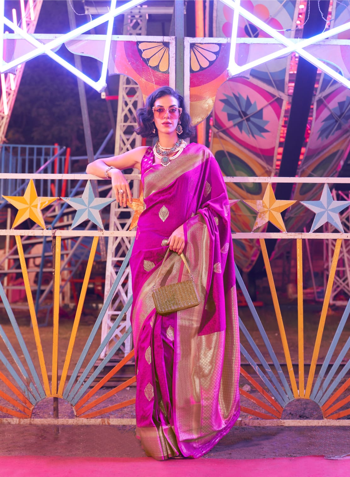 Carnival Purple Silk Ready To Wear Pocket Saree