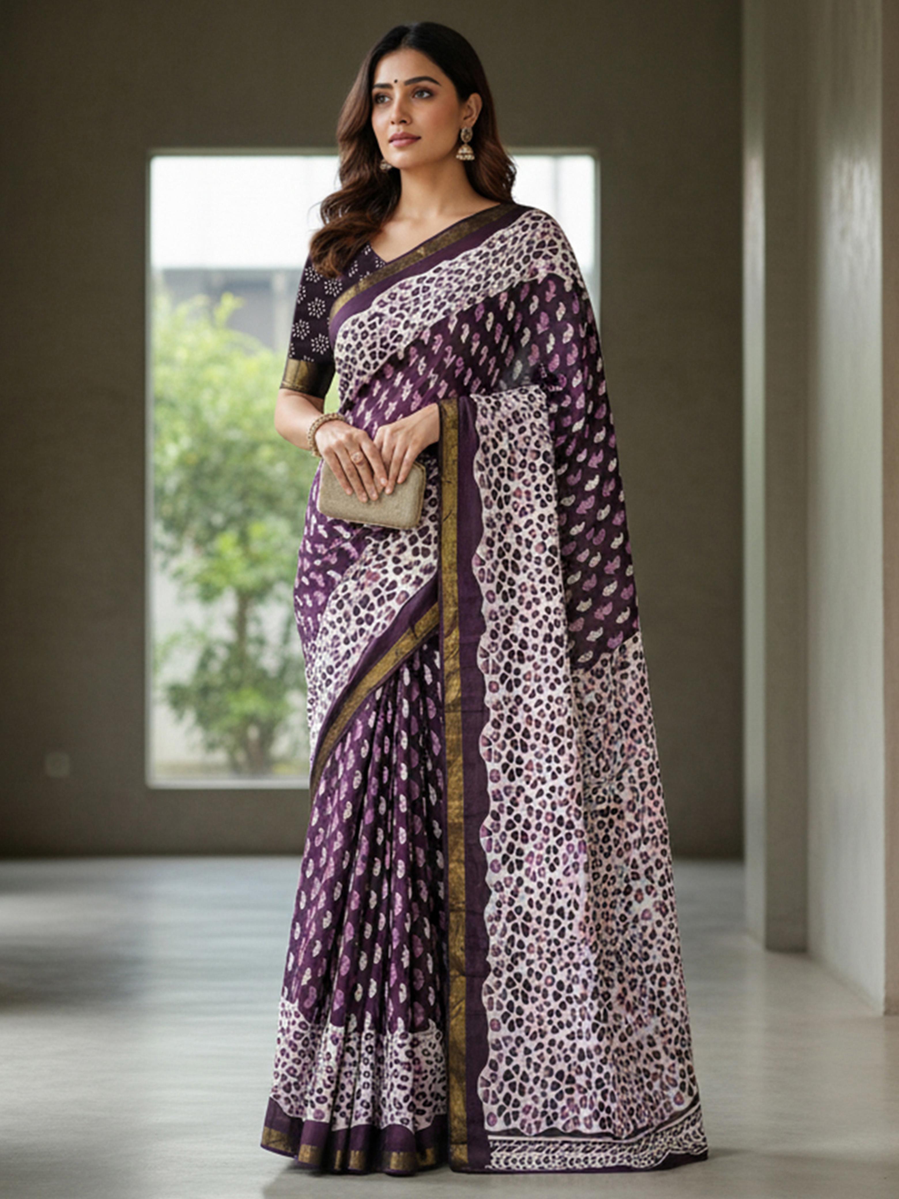 Purple Modal Mul Cotton Ready To Wear Pocket Saree