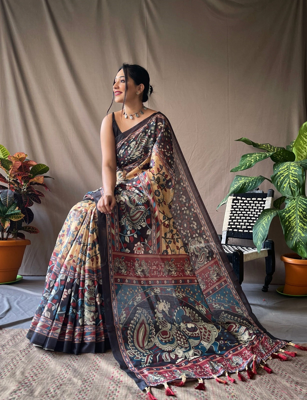 Cotton Kalamkari (K) Ready To Wear Pocket Saree