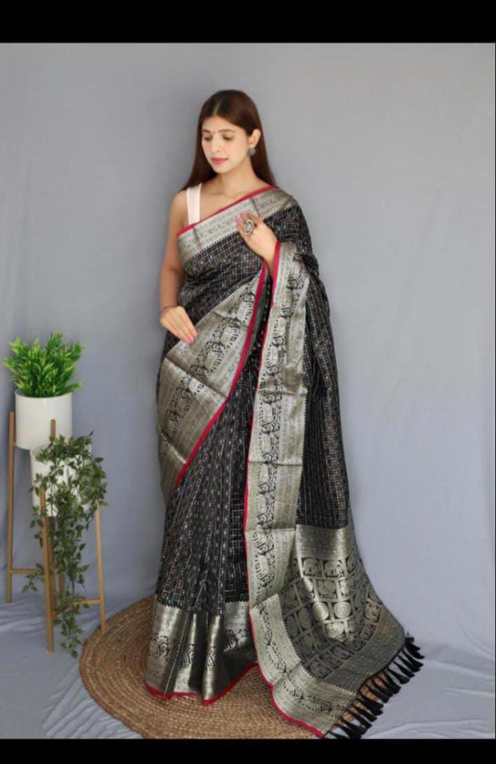 Black Empress Silk Ready To Wear Pocket Saree
