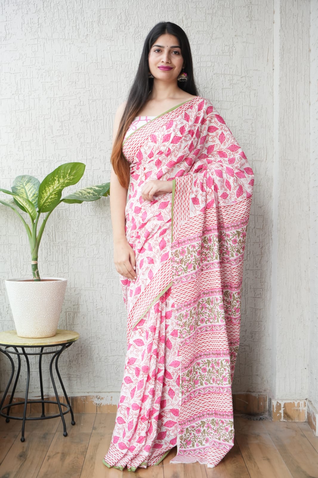 Rosevine Mul Cotton Ready To Wear Pocket Saree