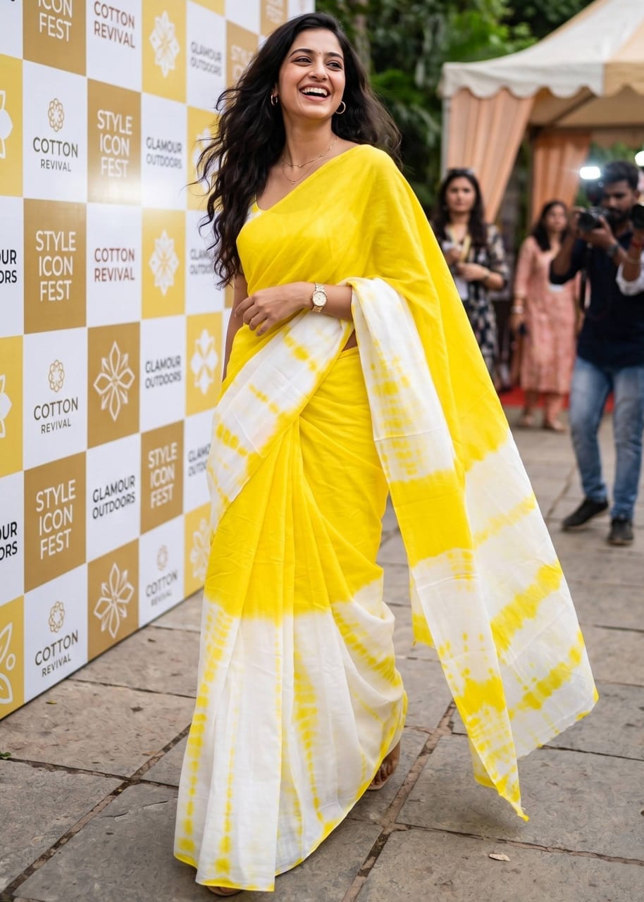 Rangdhara Cotton (Yellow) Ready To Wear Pocket Saree
