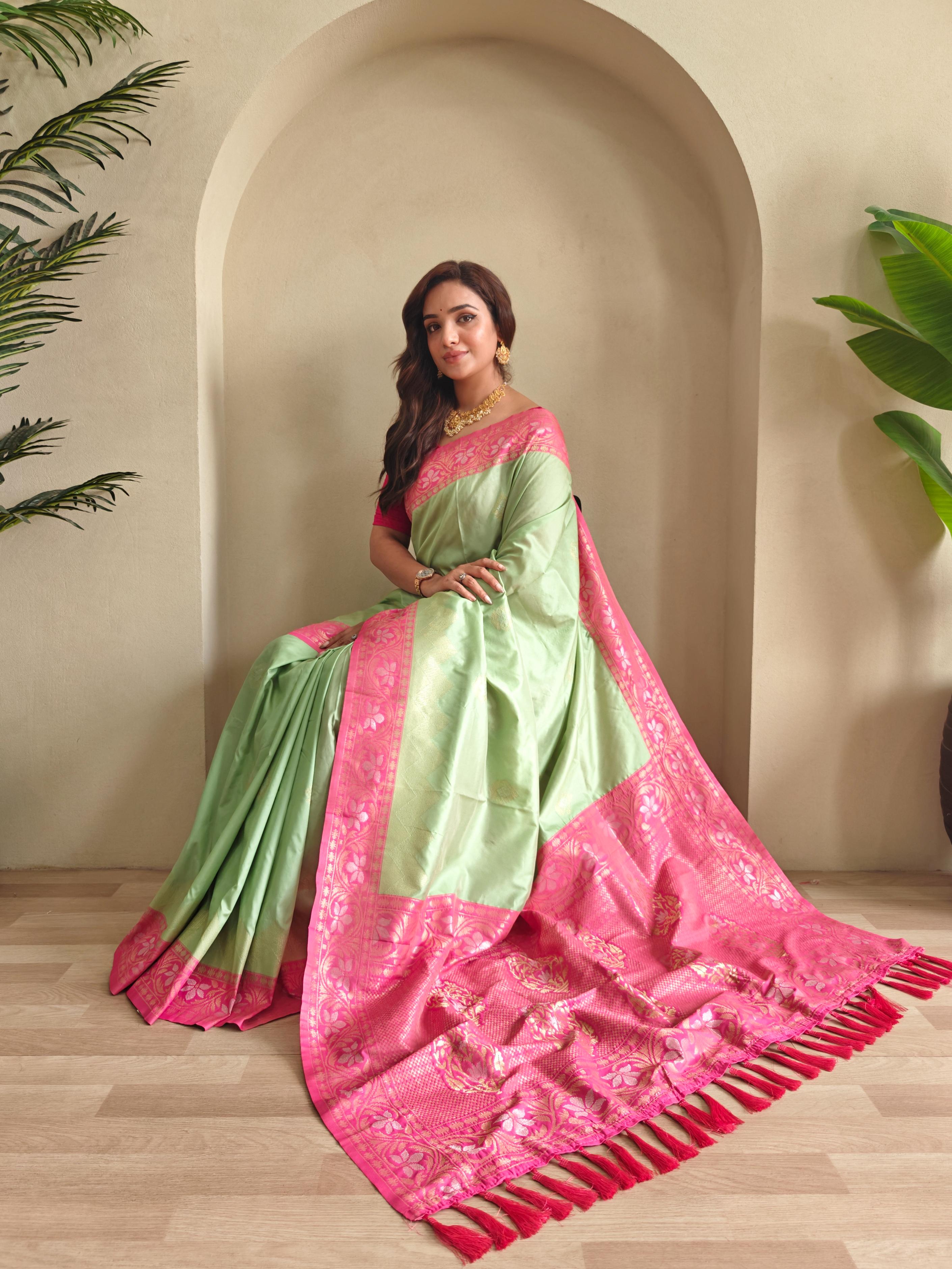 Loom & Luster Dual Tone Silk Ready To Wear Pocket Saree