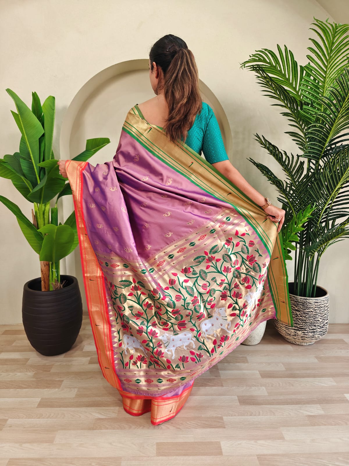 Shubh Shringar Powerloom Paithani Silk Ready-To-Wear Pocket Saree