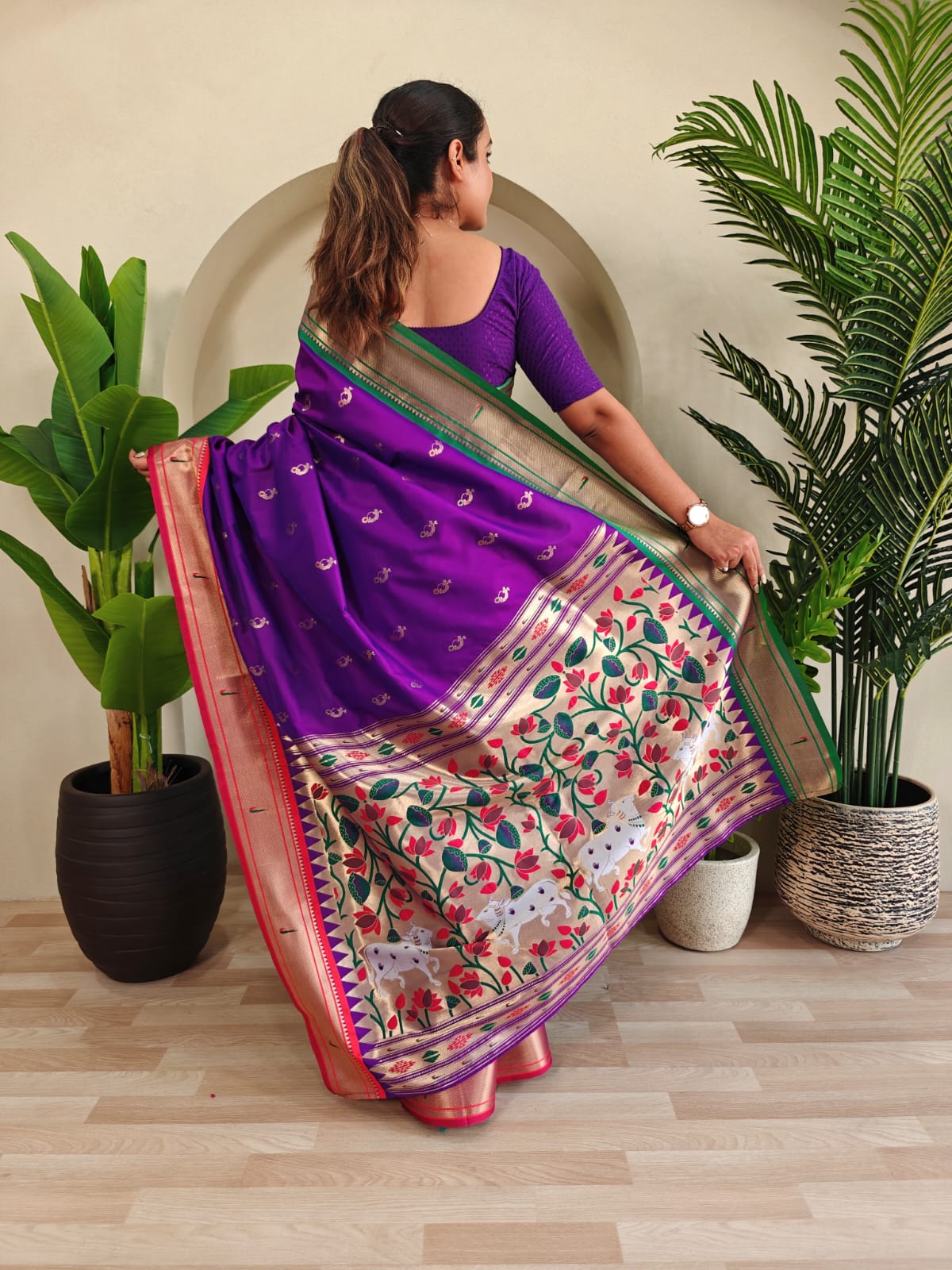 Laxmi Lavanya PowerLoom Paithani Silk (B) Ready To Wear Pocket Saree