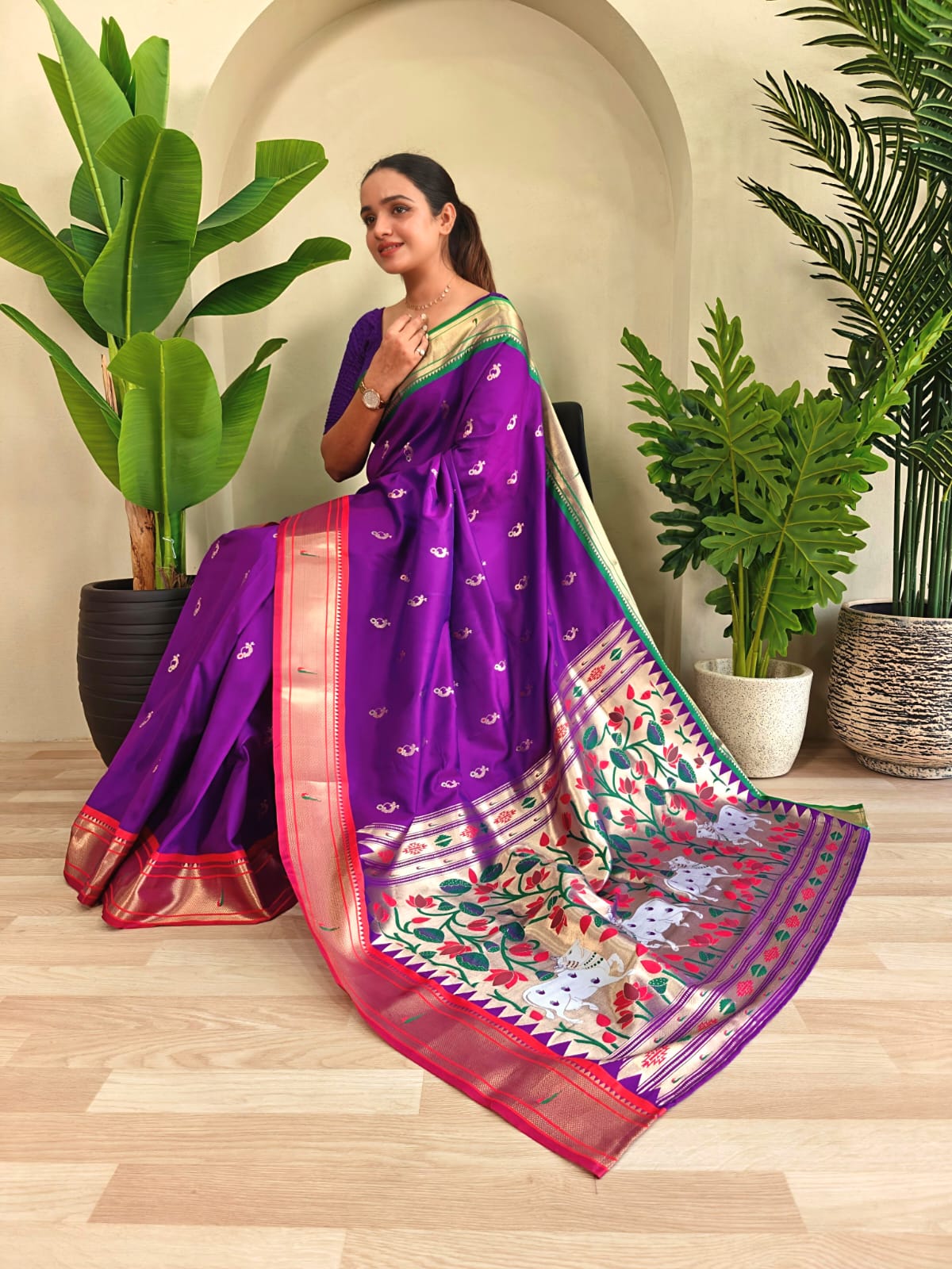 Laxmi Lavanya PowerLoom Paithani Silk (B) Ready To Wear Pocket Saree