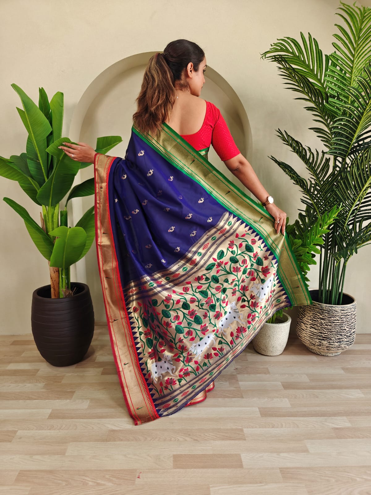 Shubh Savera PowerLoom Paithani Silk (B) Ready To Wear Pocket Saree