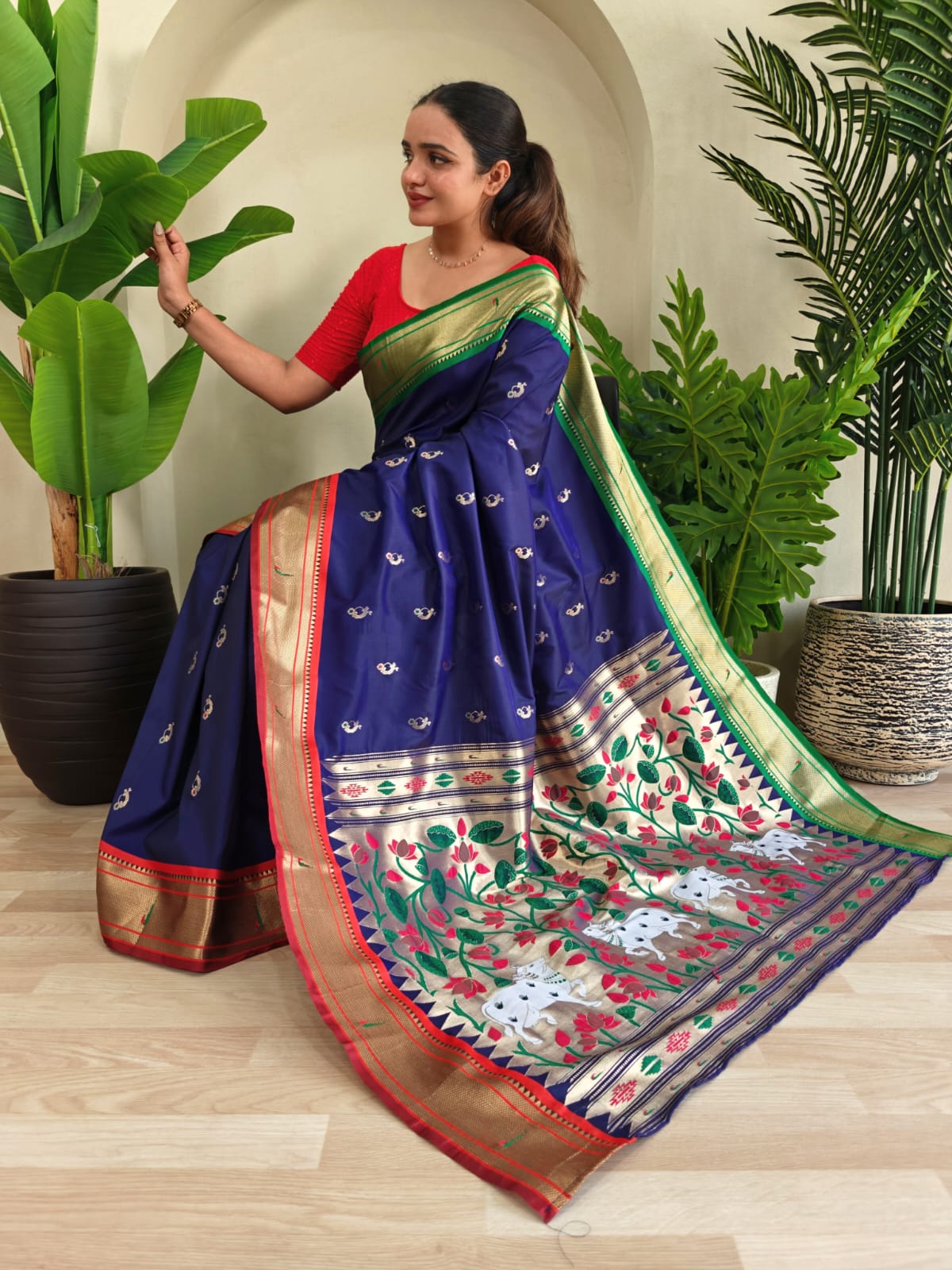 Shubh Savera PowerLoom Paithani Silk (B) Ready To Wear Pocket Saree
