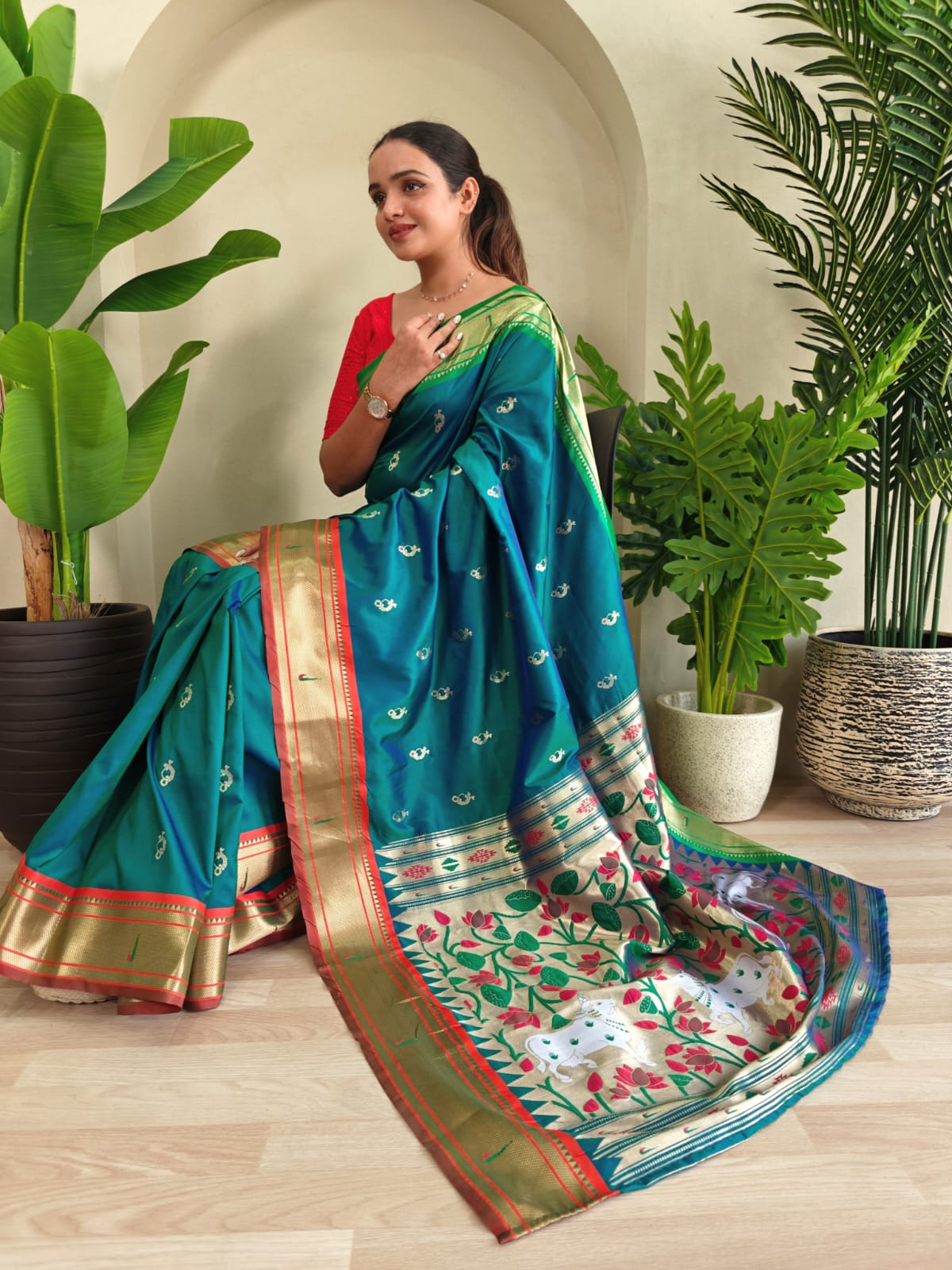 Utsav Umang PowerLoom Paithani Silk (B) Ready To Wear Pocket Saree