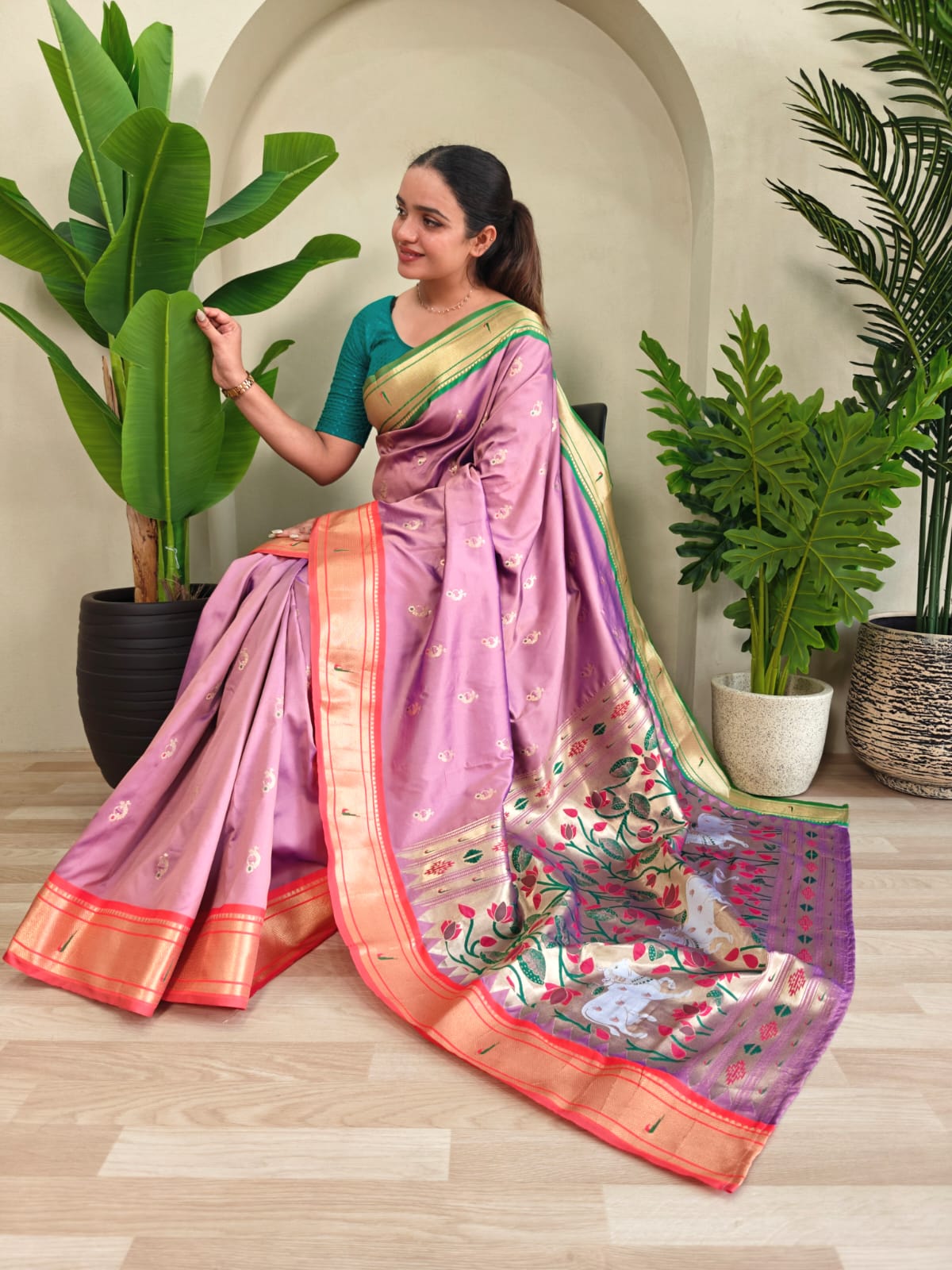 Shubh Shringar Powerloom Paithani Silk Ready-To-Wear Pocket Saree