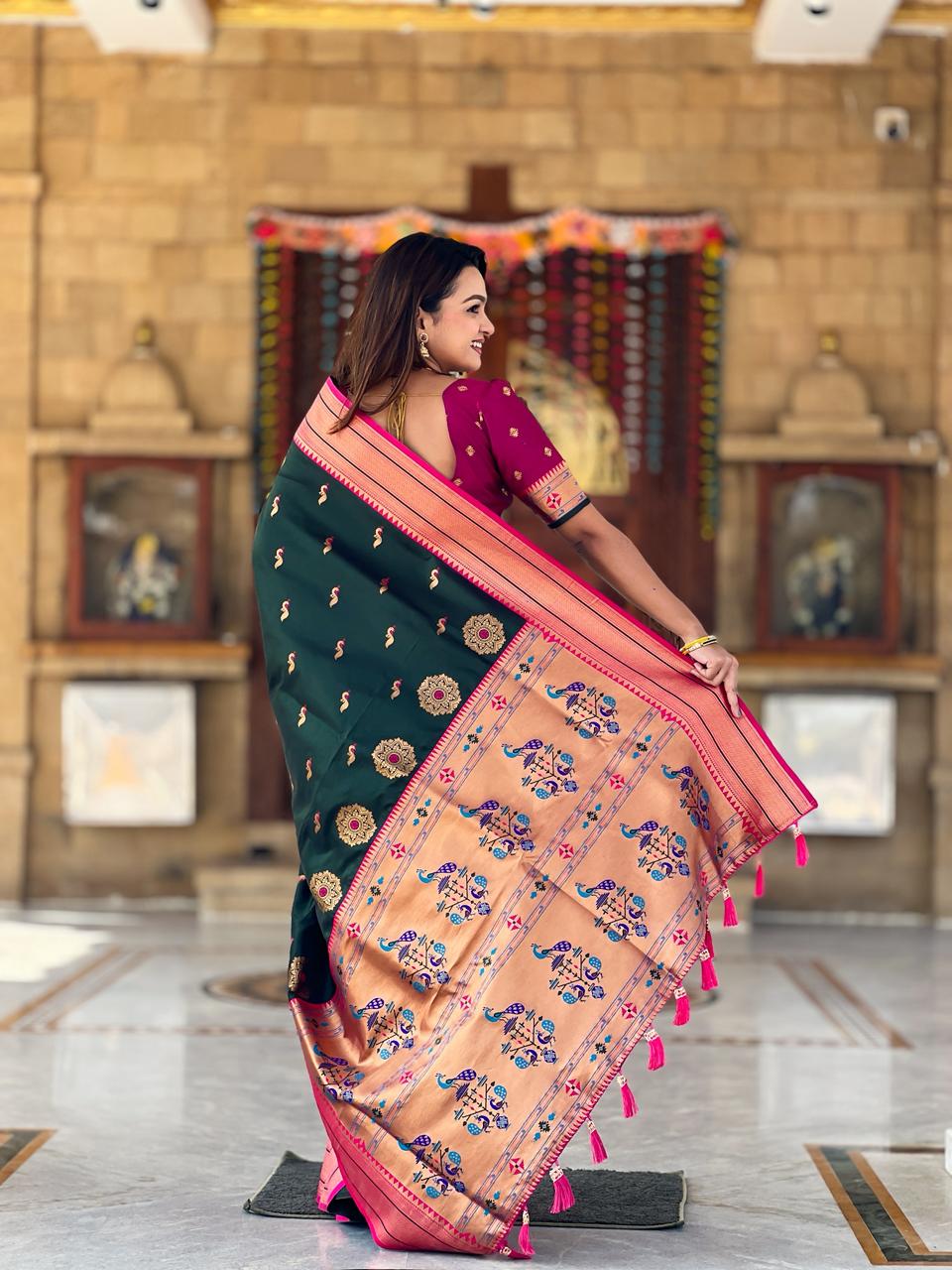 Morvilas Powerloom Paithani Silk Ready To Wear Pocket Saree