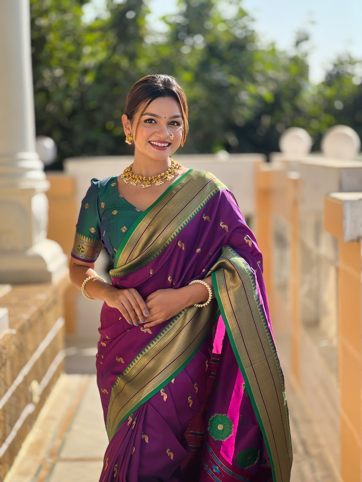Morangana Powerloom Paithani Silk Ready To Wear Pocket Saree