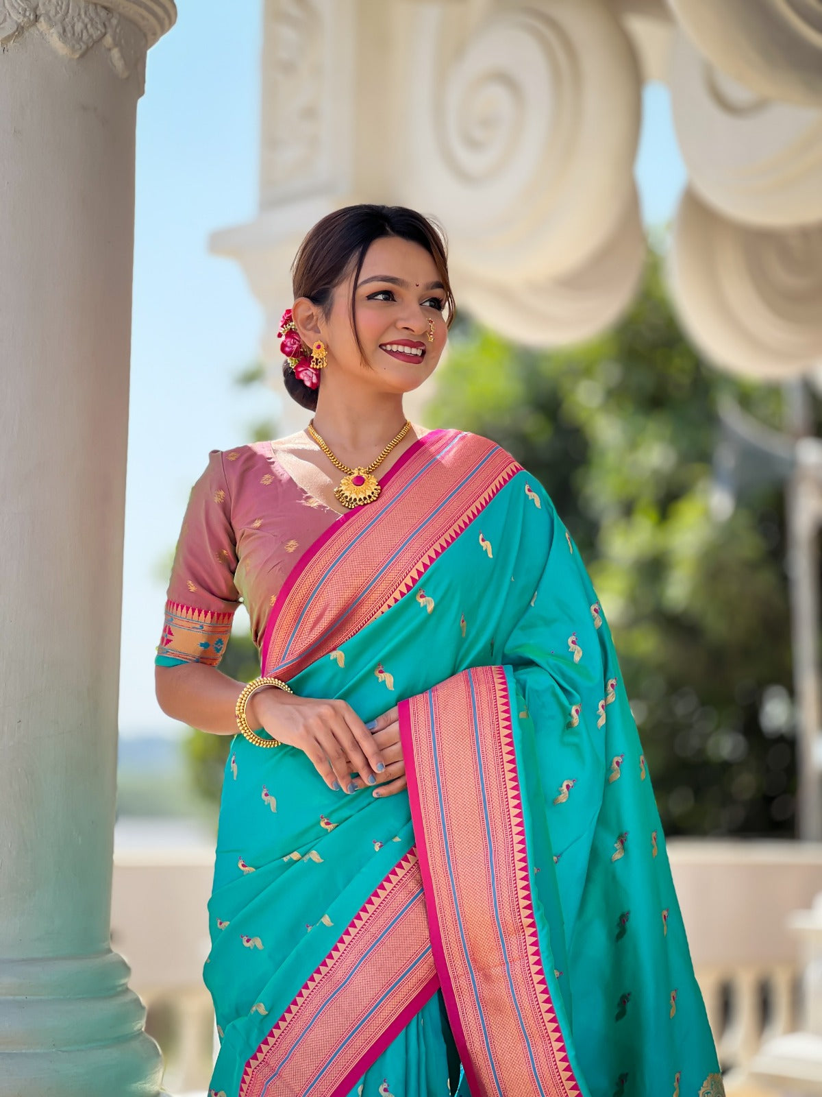 Neelraga Powerloom Paithani Silk Ready To Wear Pocket Saree