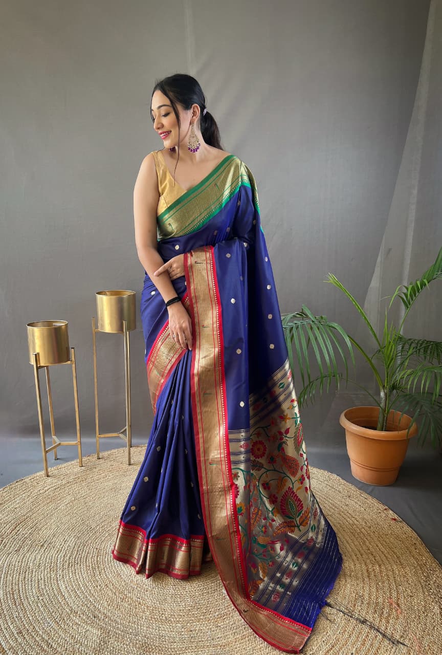 Shubh Savera Powerloom Paithani Silk Ready to Wear Pocket Saree