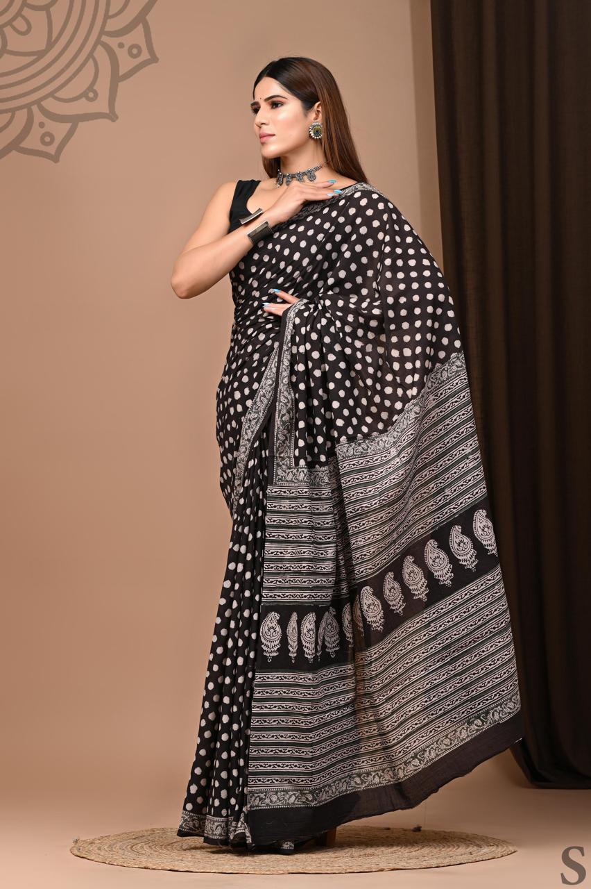 Retro Charm Mul Cotton Ready To Wear Pocket Saree