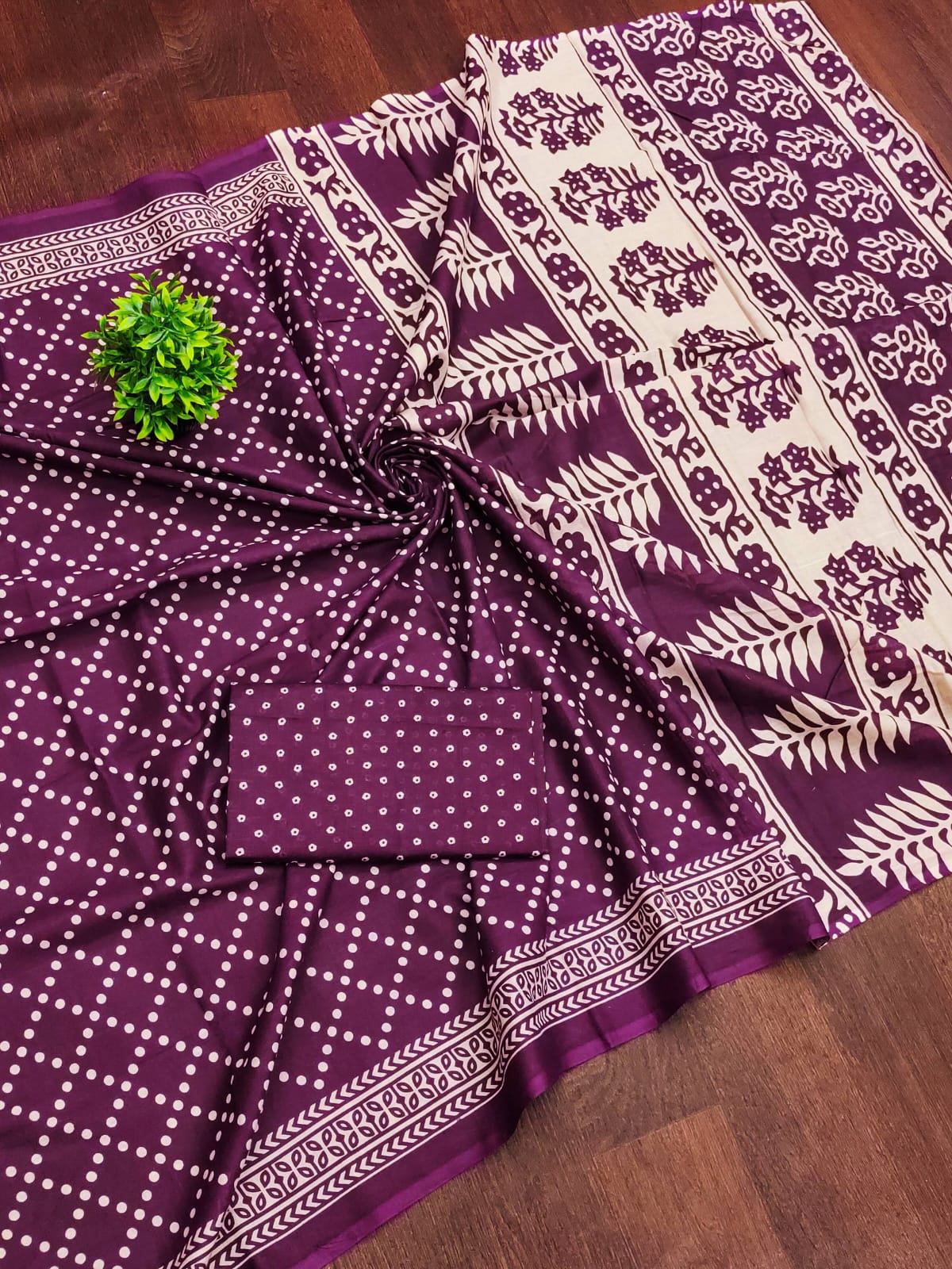 Ajrakh Bandhani Cotton Printed (Purple) Ready To Wear Pocket Saree