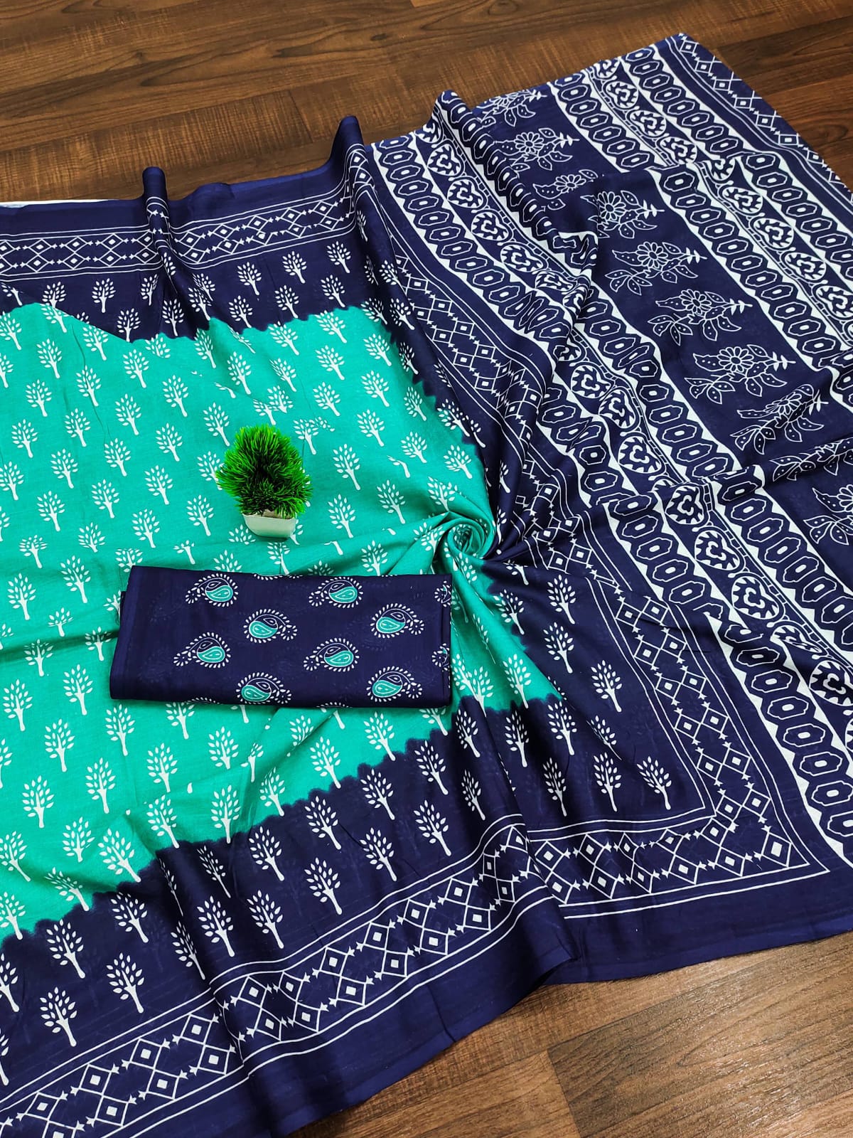 Forest Flame Cotton Printed (B) Ready To Wear Pocket Saree