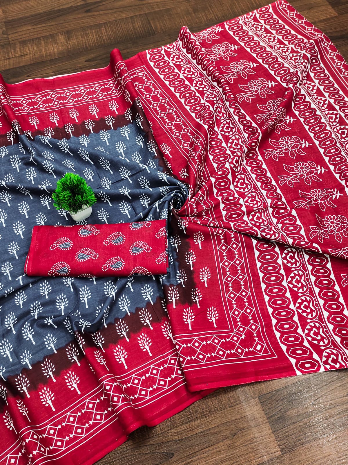 Forest Flame Cotton Printed (C) Ready To Wear Pocket Saree