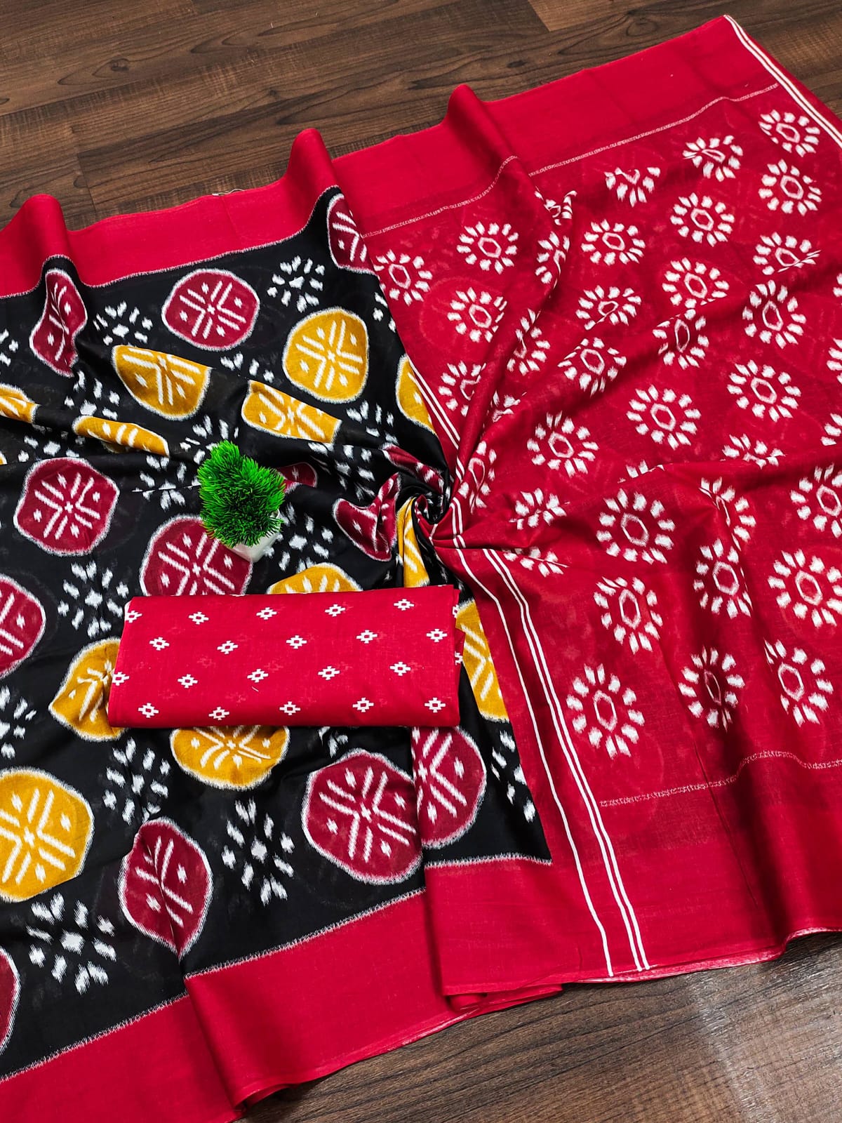 Mulmul Cotton Ikat Printed (A) Ready To Wear Pocket Saree